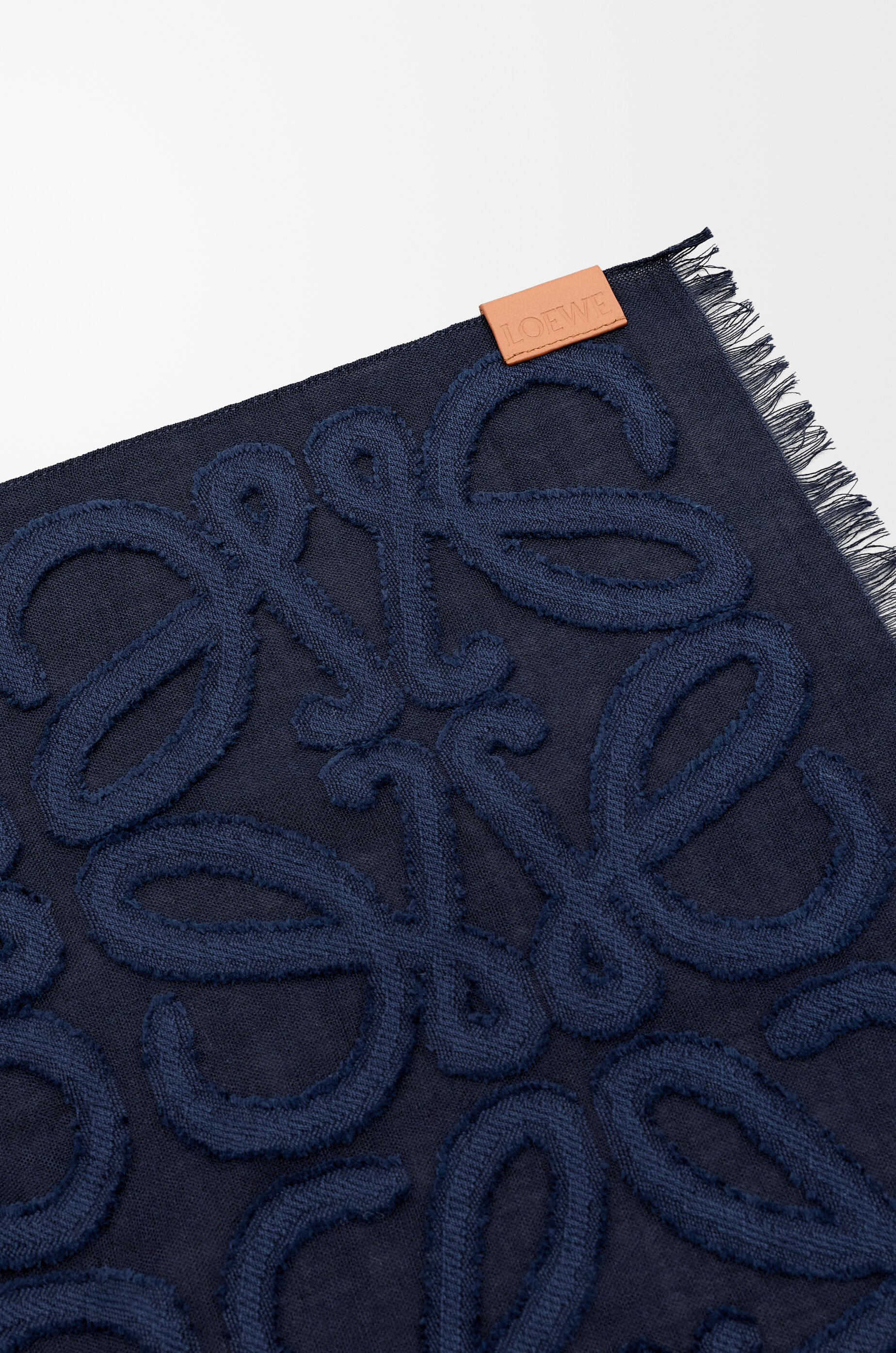 LOEWE Scarf in wool, cotton and silk blend Navy Blue