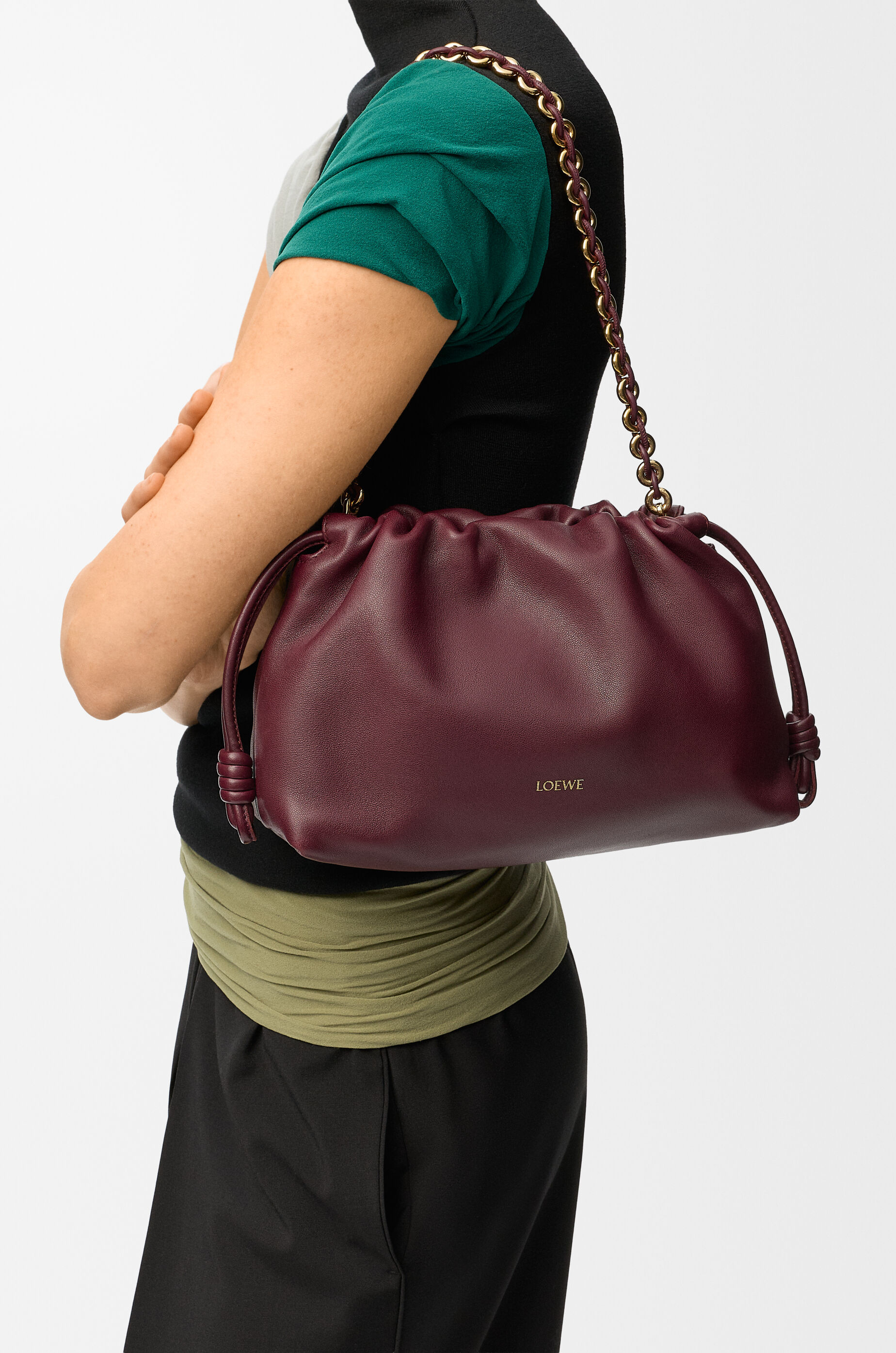 LOEWE Medium Flamenco purse in mellow nappa lambskin Dark Burgundy