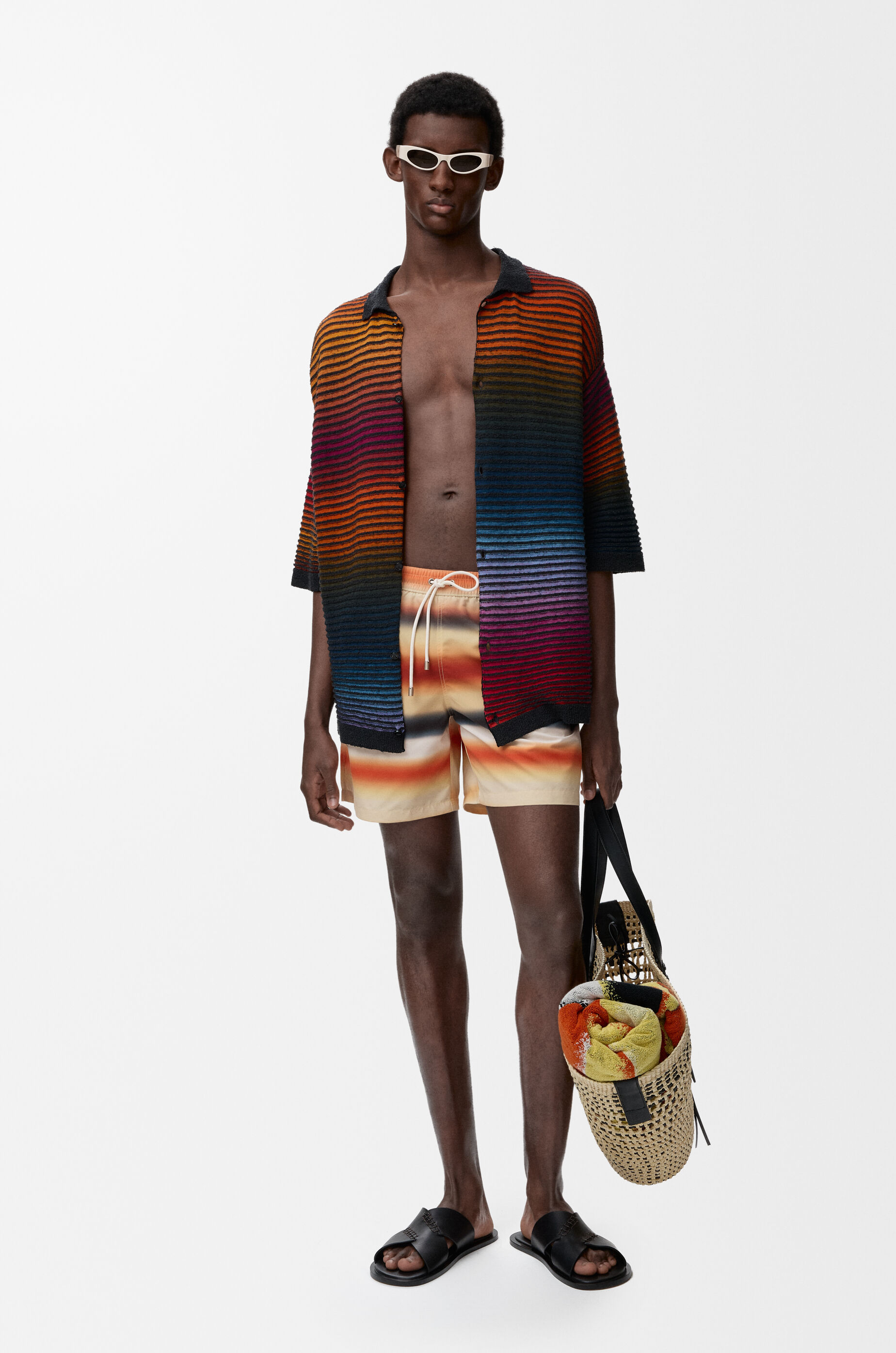 LOEWE Short sleeve shirt in cotton blend Multicolor/Black