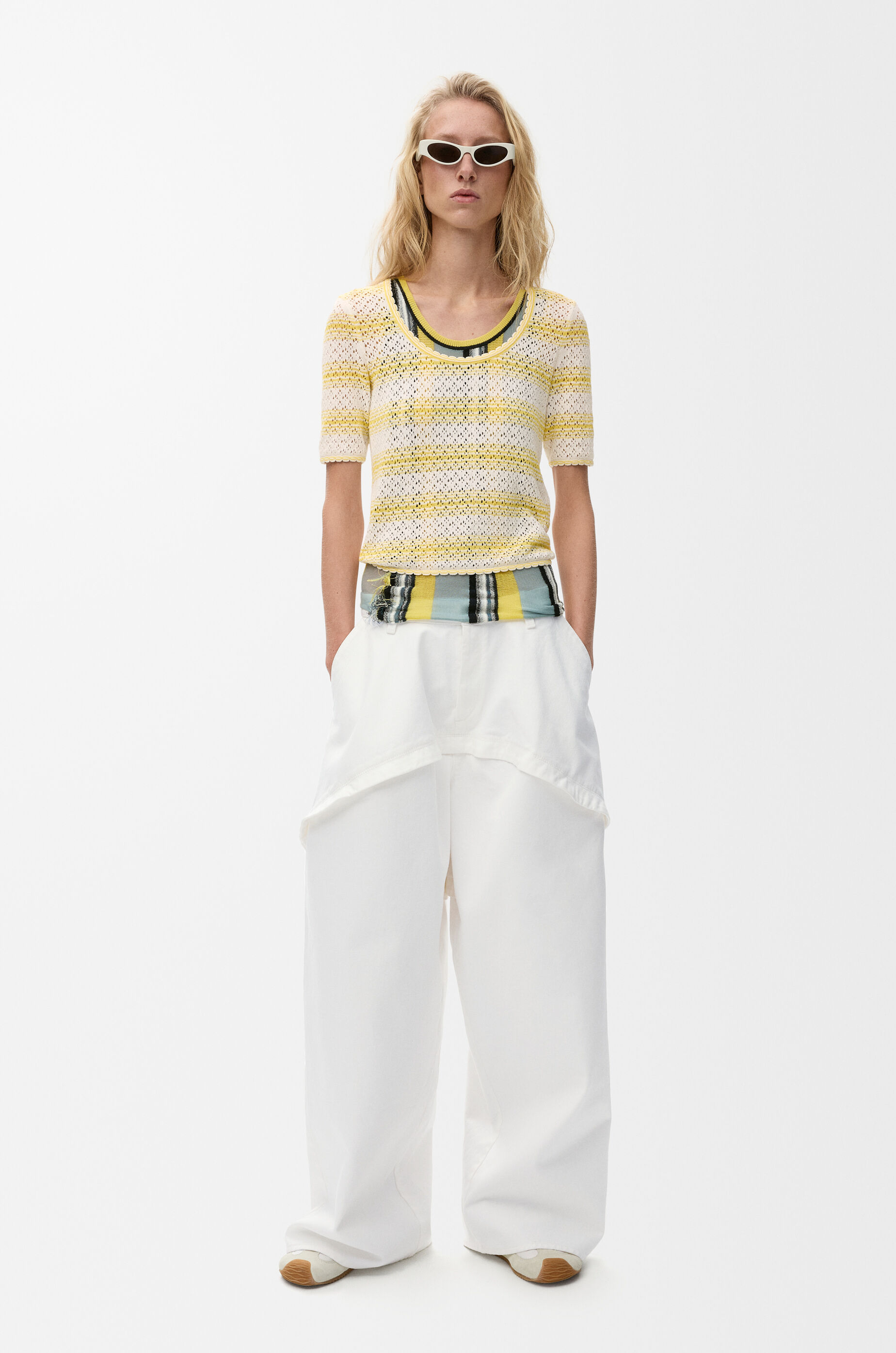LOEWE Short sleeve sweater in cotton blend White/Yellow