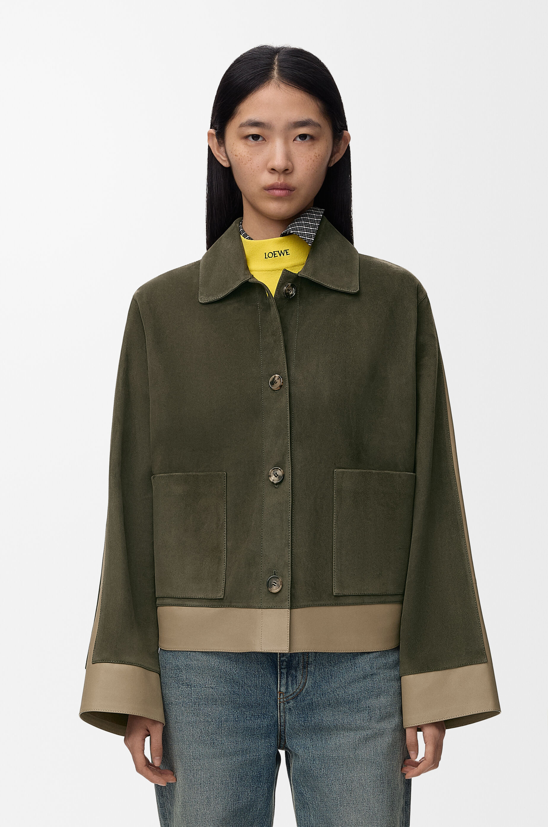 LOEWE Turn-up jacket in suede lambskin Khaki Green