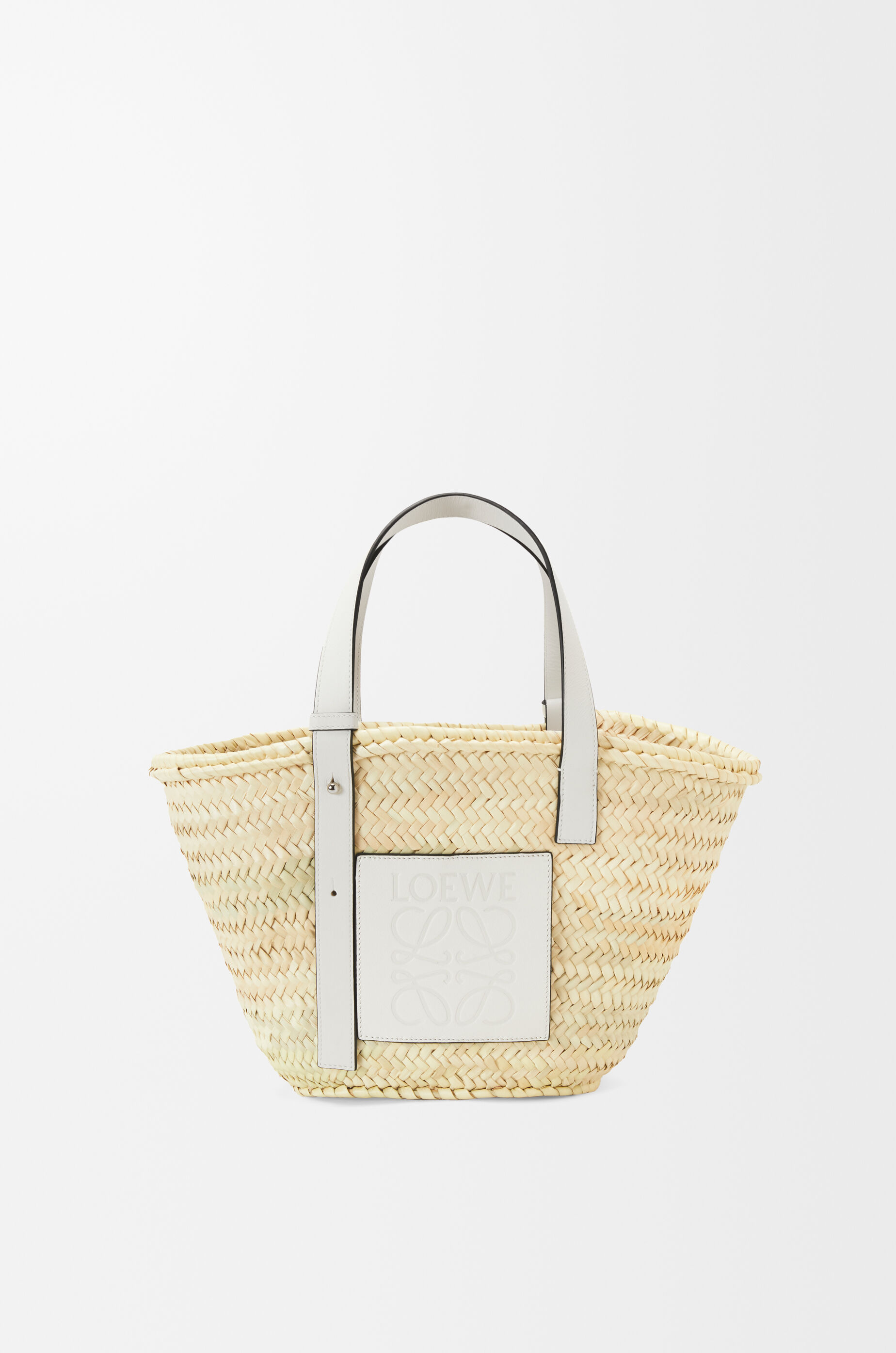 LOEWE Basket bag in palm leaf and calfskin Natural/White