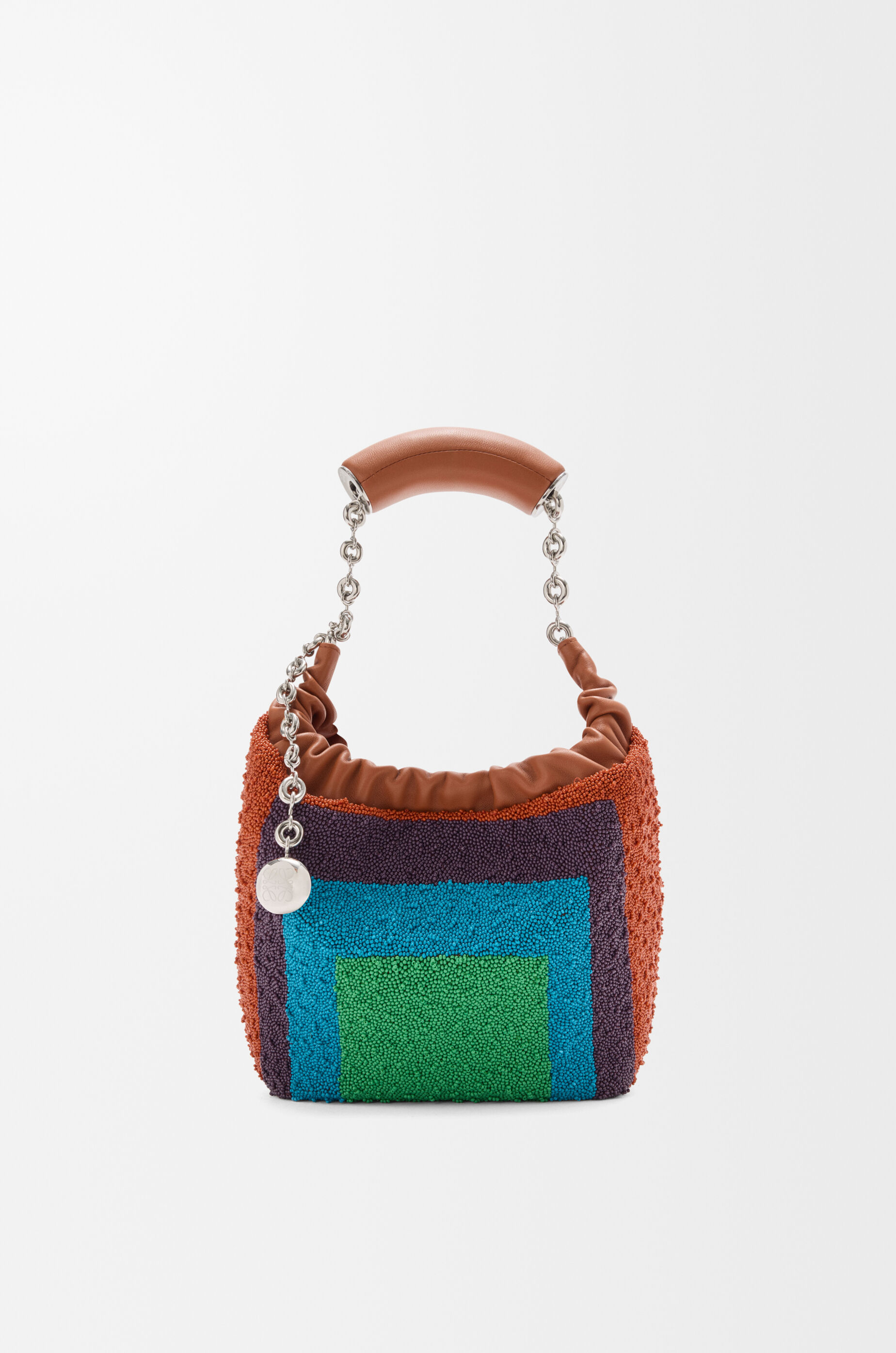 LOEWE Mini Squeeze bag in beaded leather Caramel/Bright Green