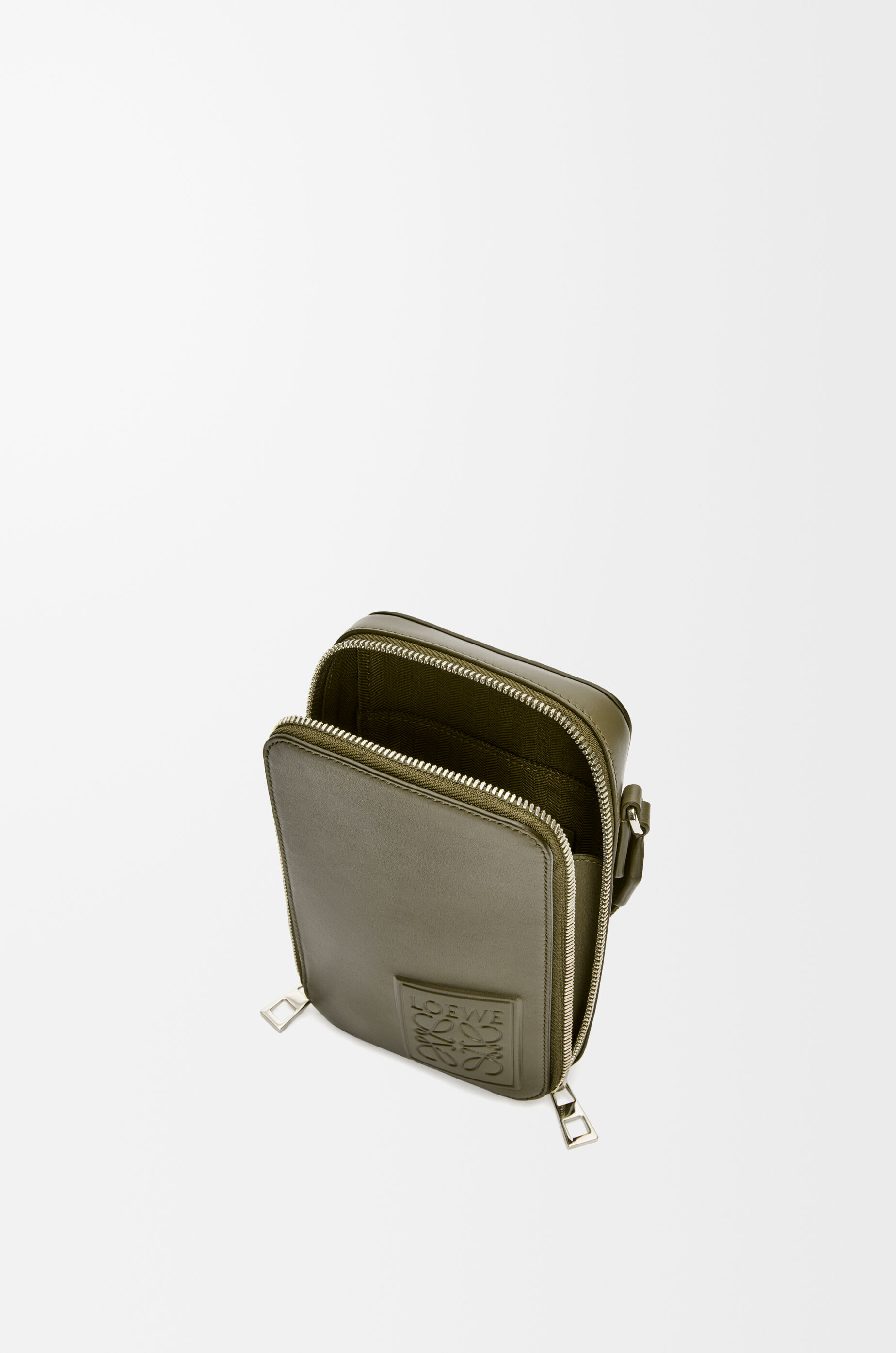LOEWE Vertical crossbody pocket in satin calfskin Khaki Green