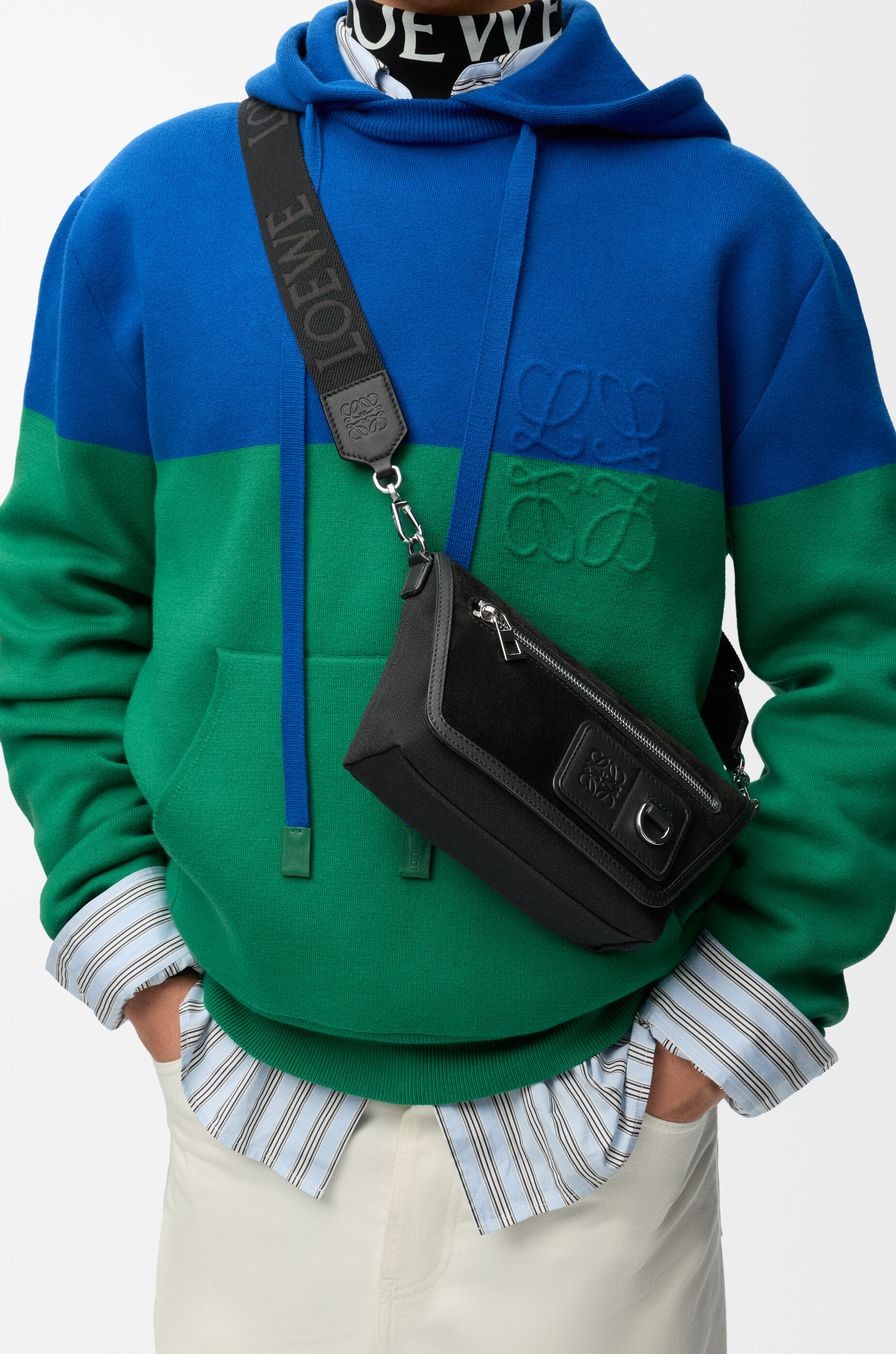 LOEWE Mini Flex messenger in canvas and suede Black