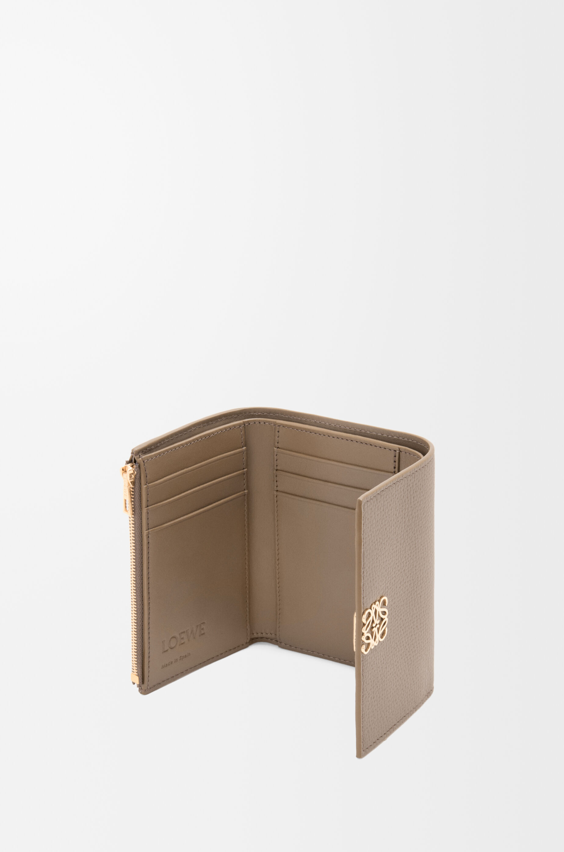 LOEWE Anagram small vertical wallet in pebble grained calfskin Taupe