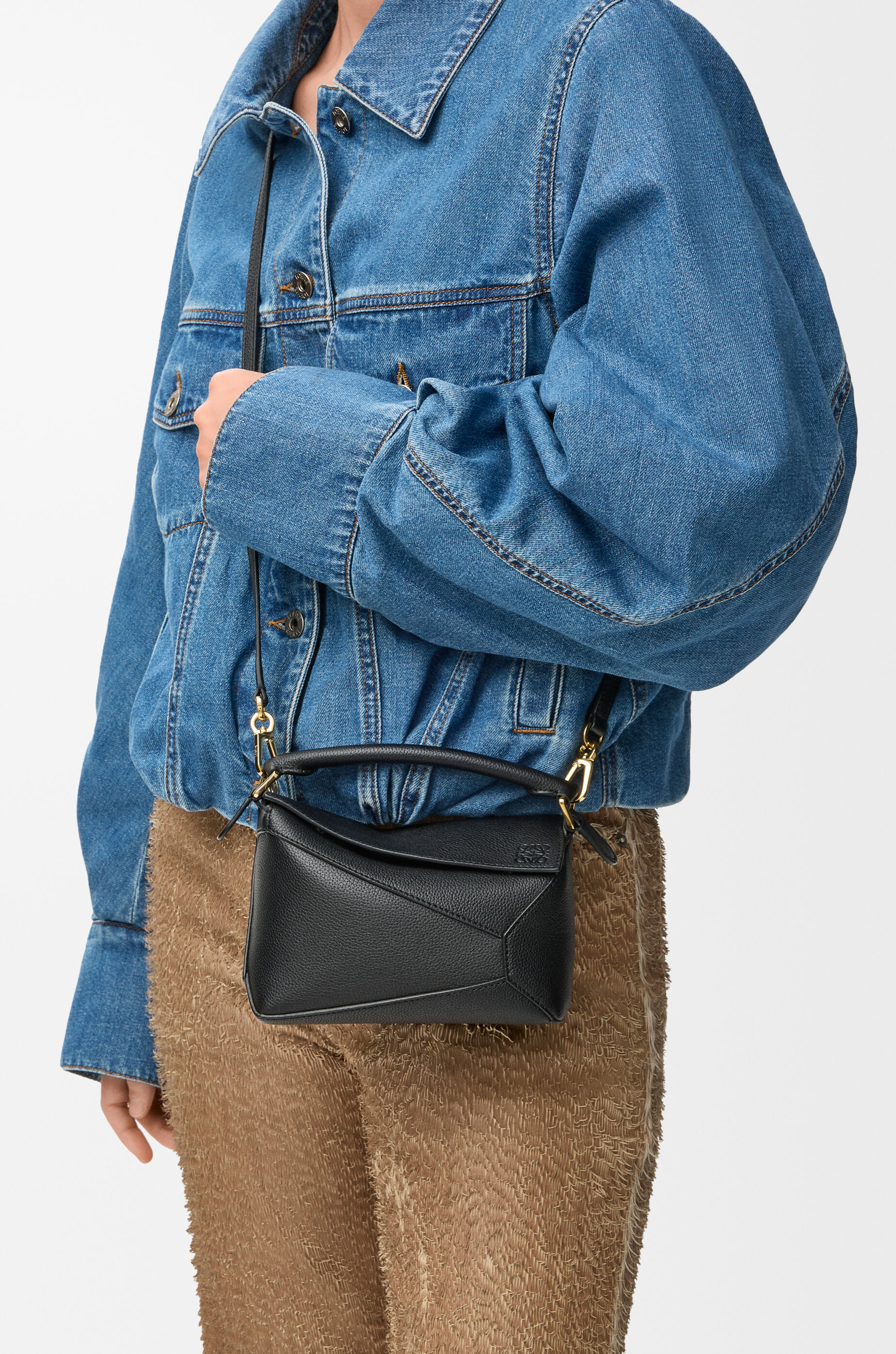 LOEWE Mini Puzzle Edge bag in soft grained calfskin Black
