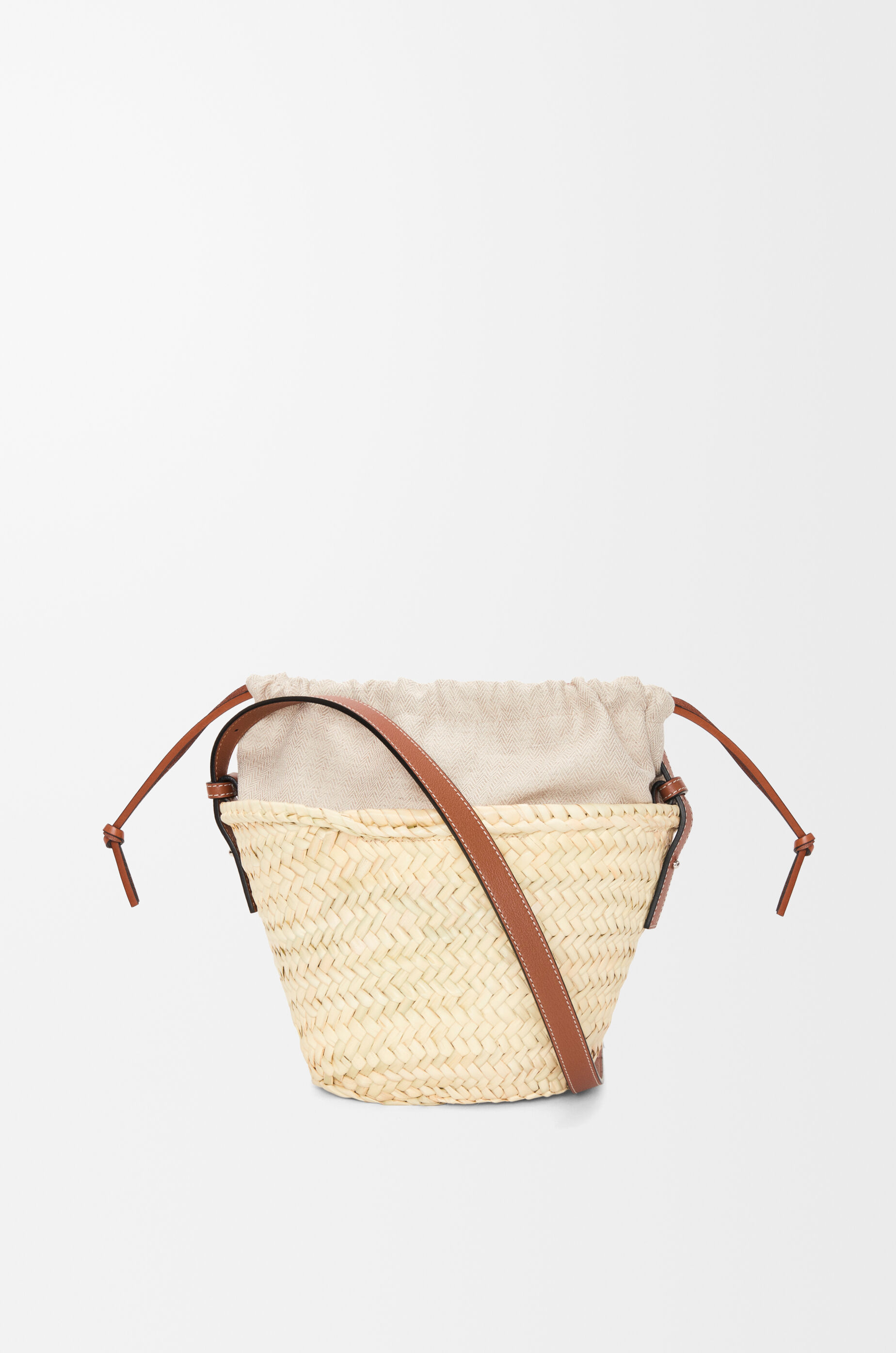 LOEWE Drawstring bucket in palm leaf and calfskin Natural/Tan