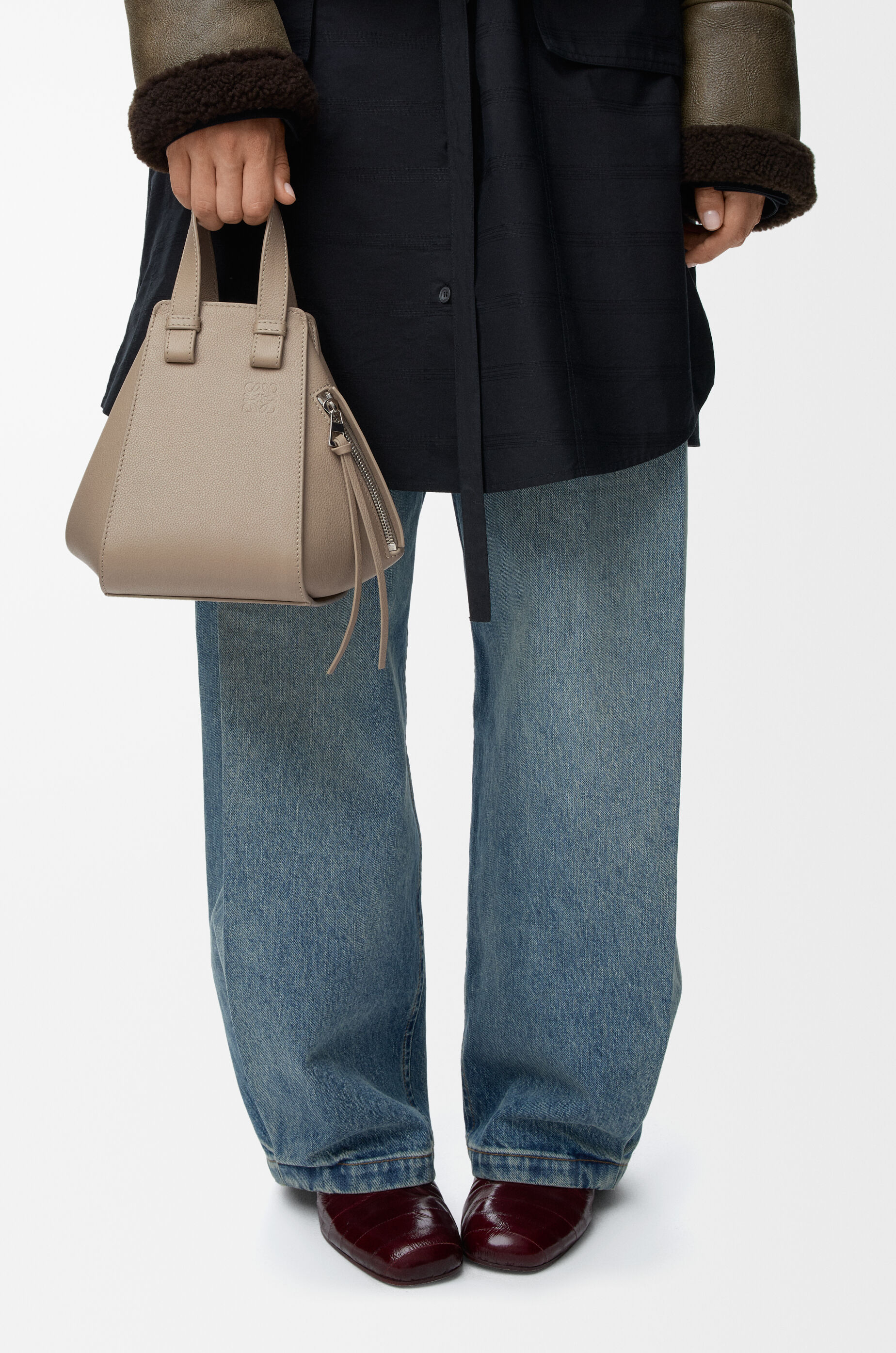 LOEWE Compact Hammock bag in soft grained calfskin Clay