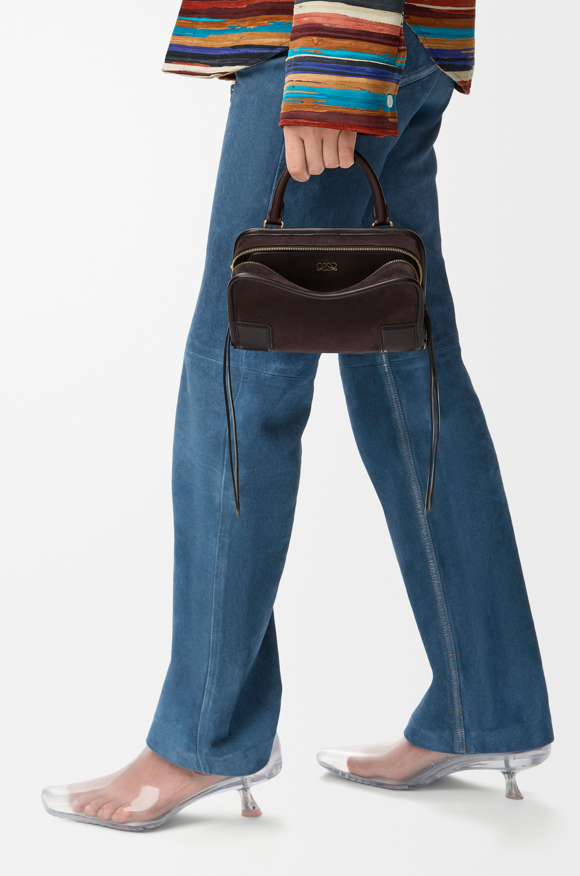 LOEWE Mini Amazona 180 bag in suede Dark Chestnut