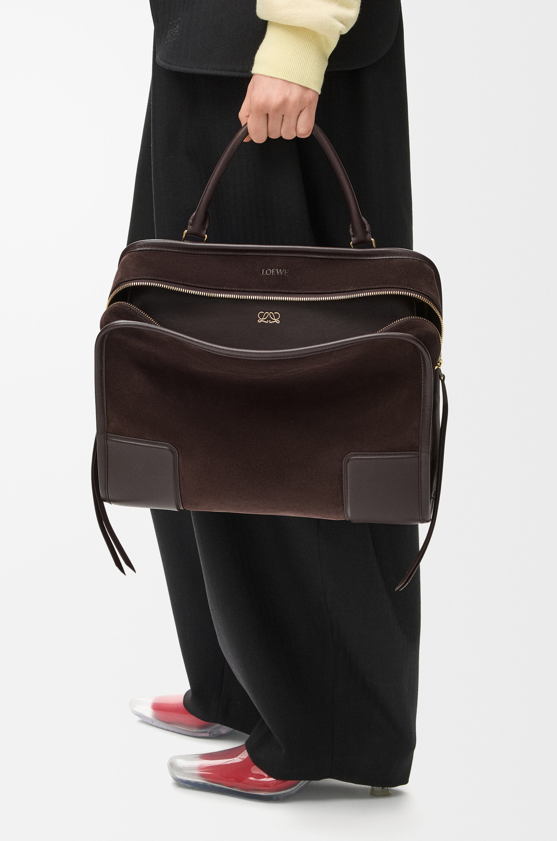 LOEWE Large Amazona 180 bag in suede Dark Chestnut