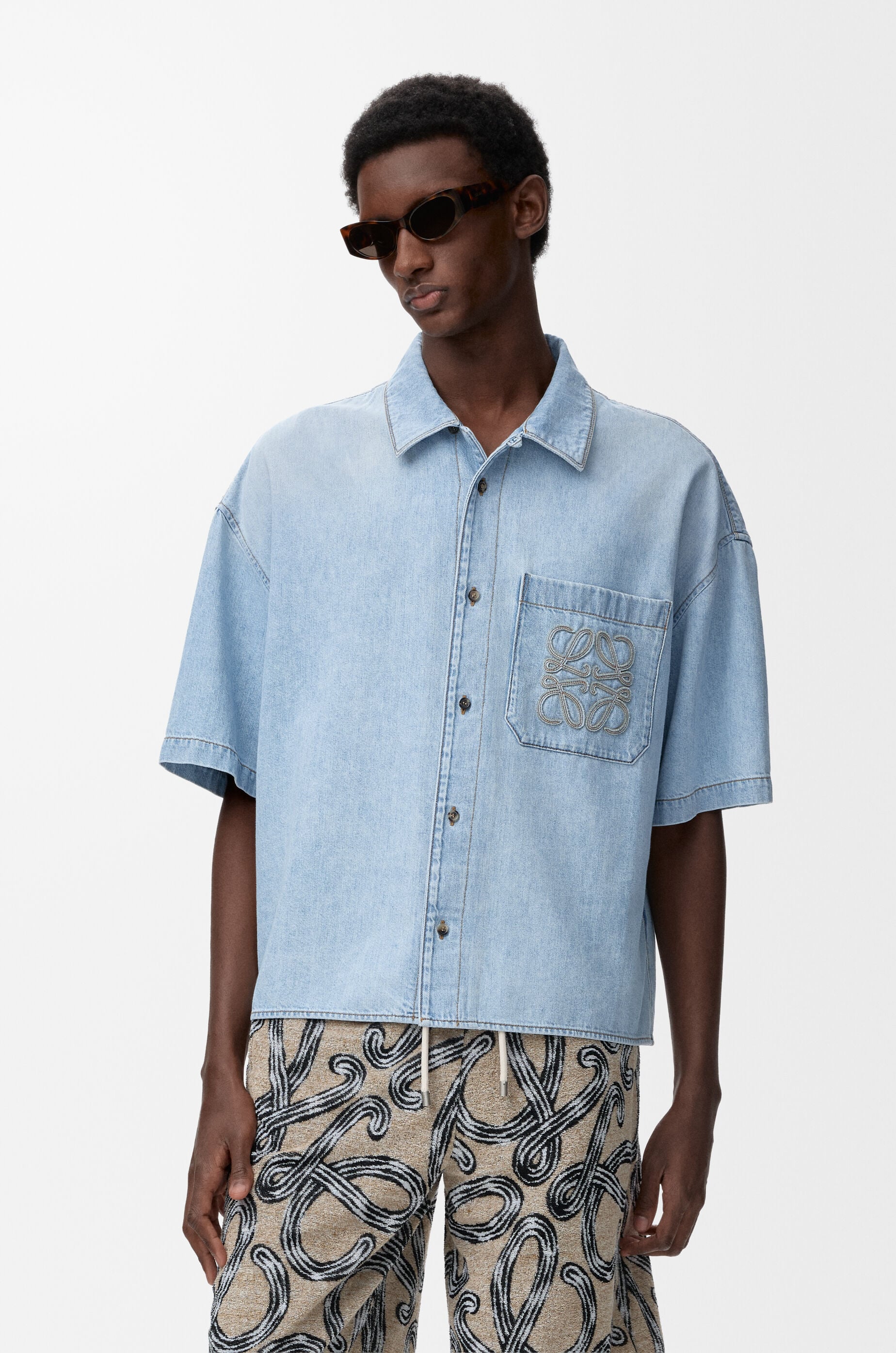 LOEWE Short sleeve shirt in denim Washed Blue