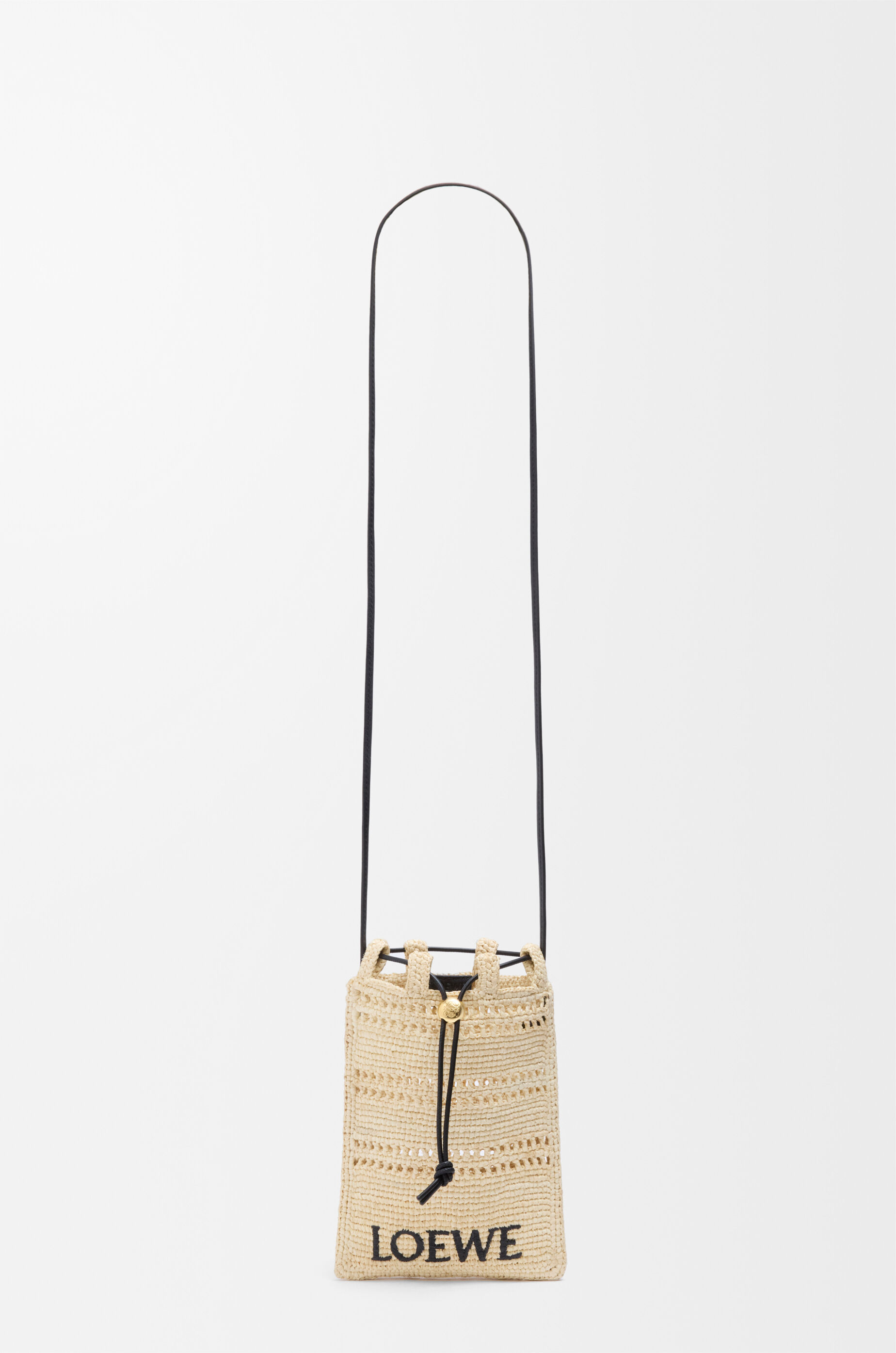 LOEWE Drawstring pocket in raffia Natural/Black