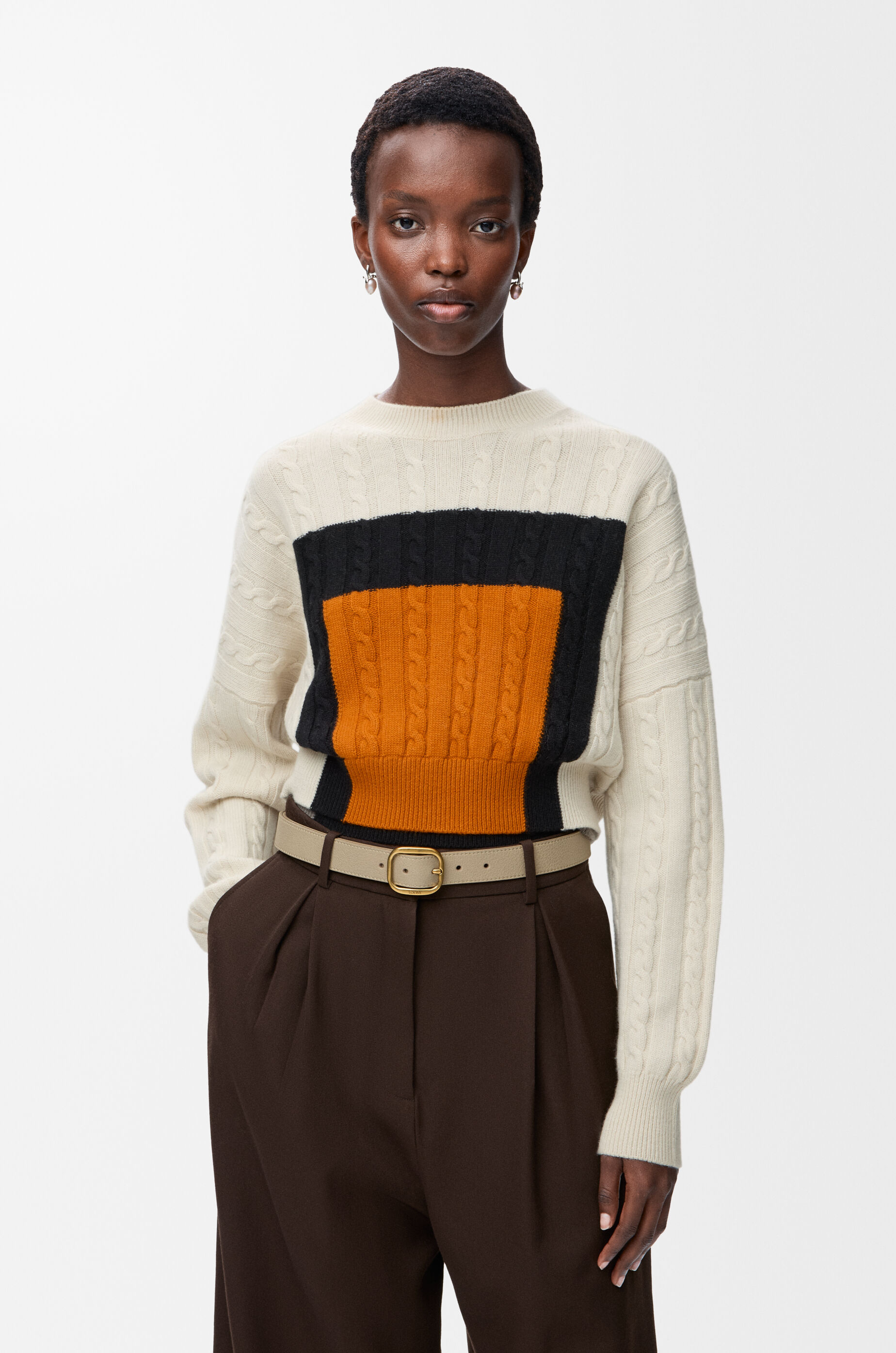 LOEWE Rounded soft belt in supple grained calfskin Clay/Gold