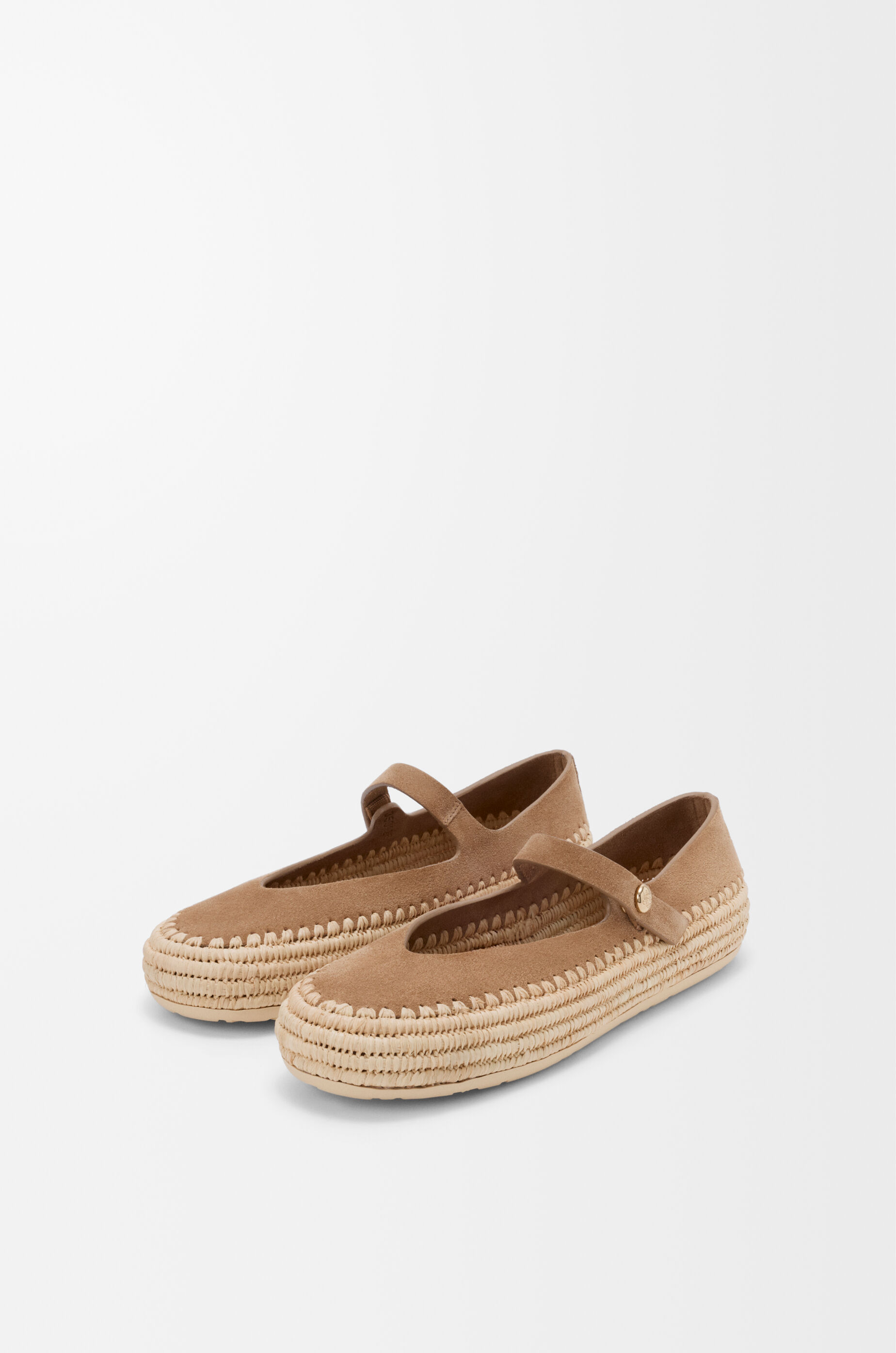 LOEWE Rio Mary-Jane in suede and raffia Dark Beige