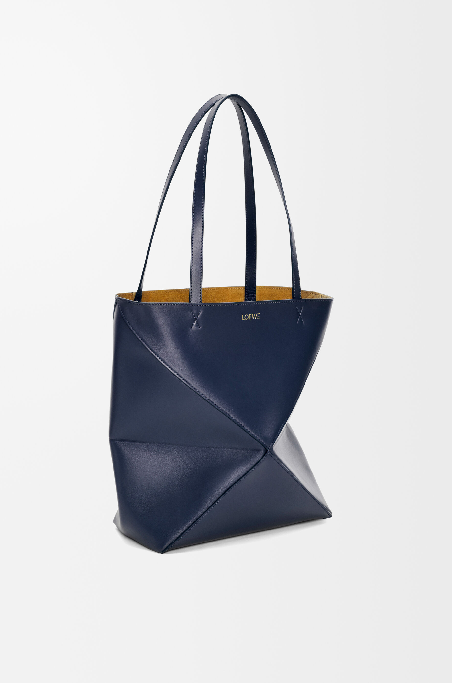 LOEWE Medium Puzzle Fold tote in shiny calfskin Abyss Blue
