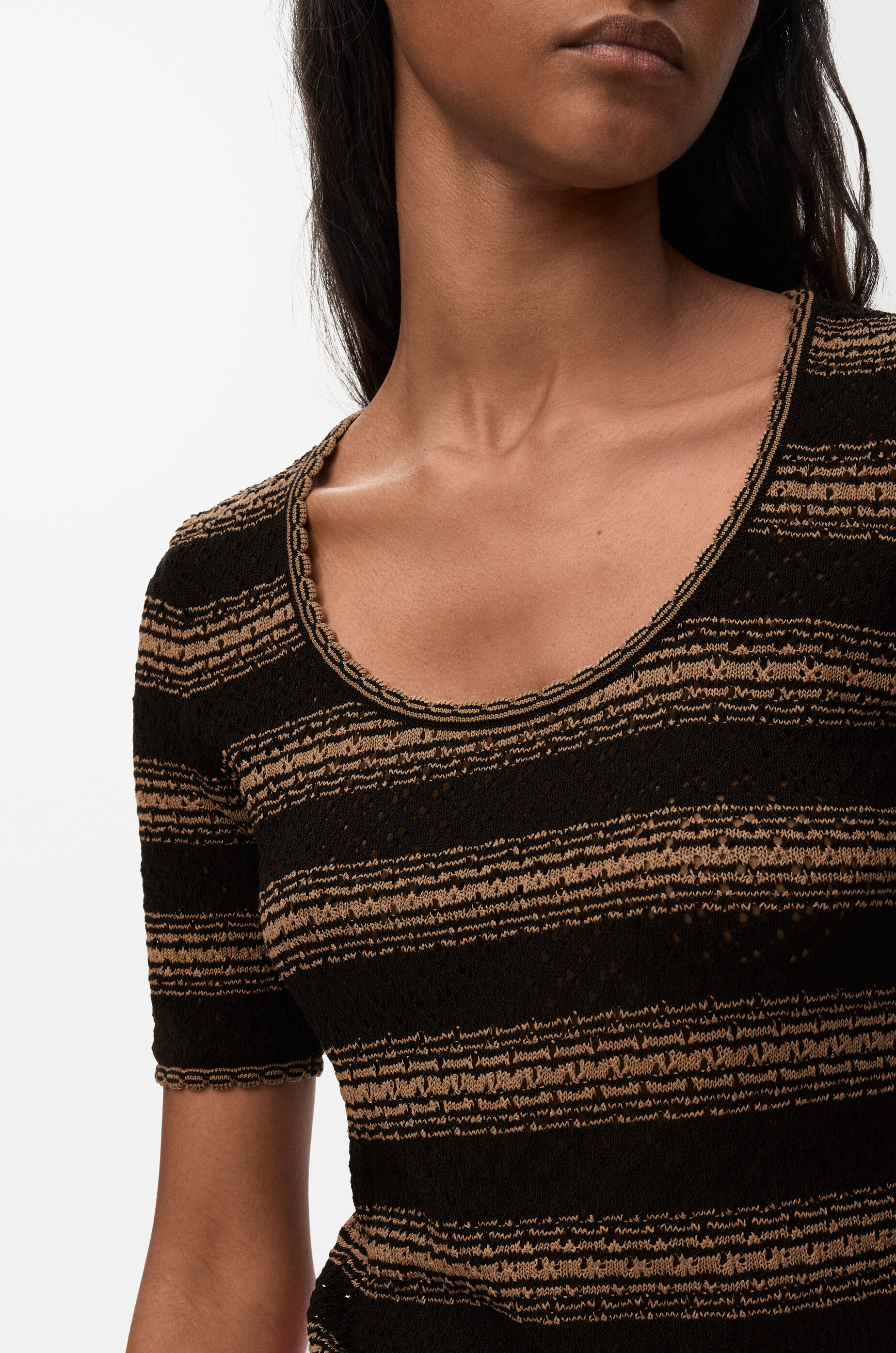 LOEWE Short sleeve sweater in cotton blend Black/Beige