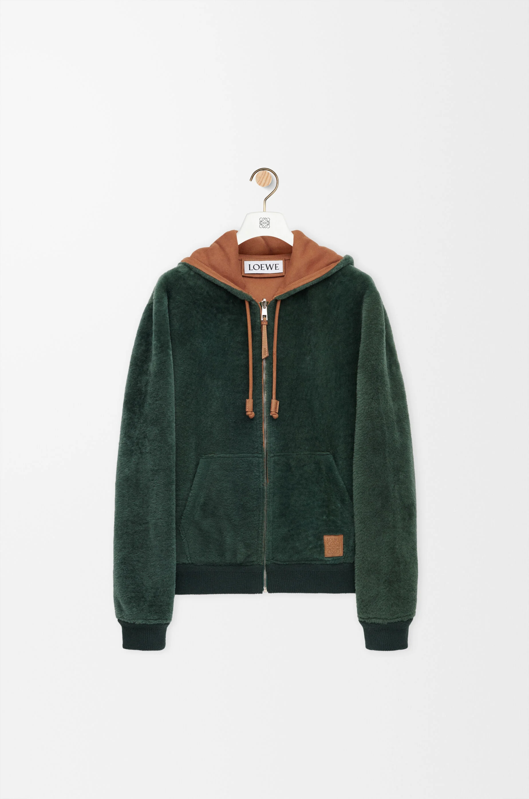 LOEWE Hoodie in shearling Brown/Dark Green