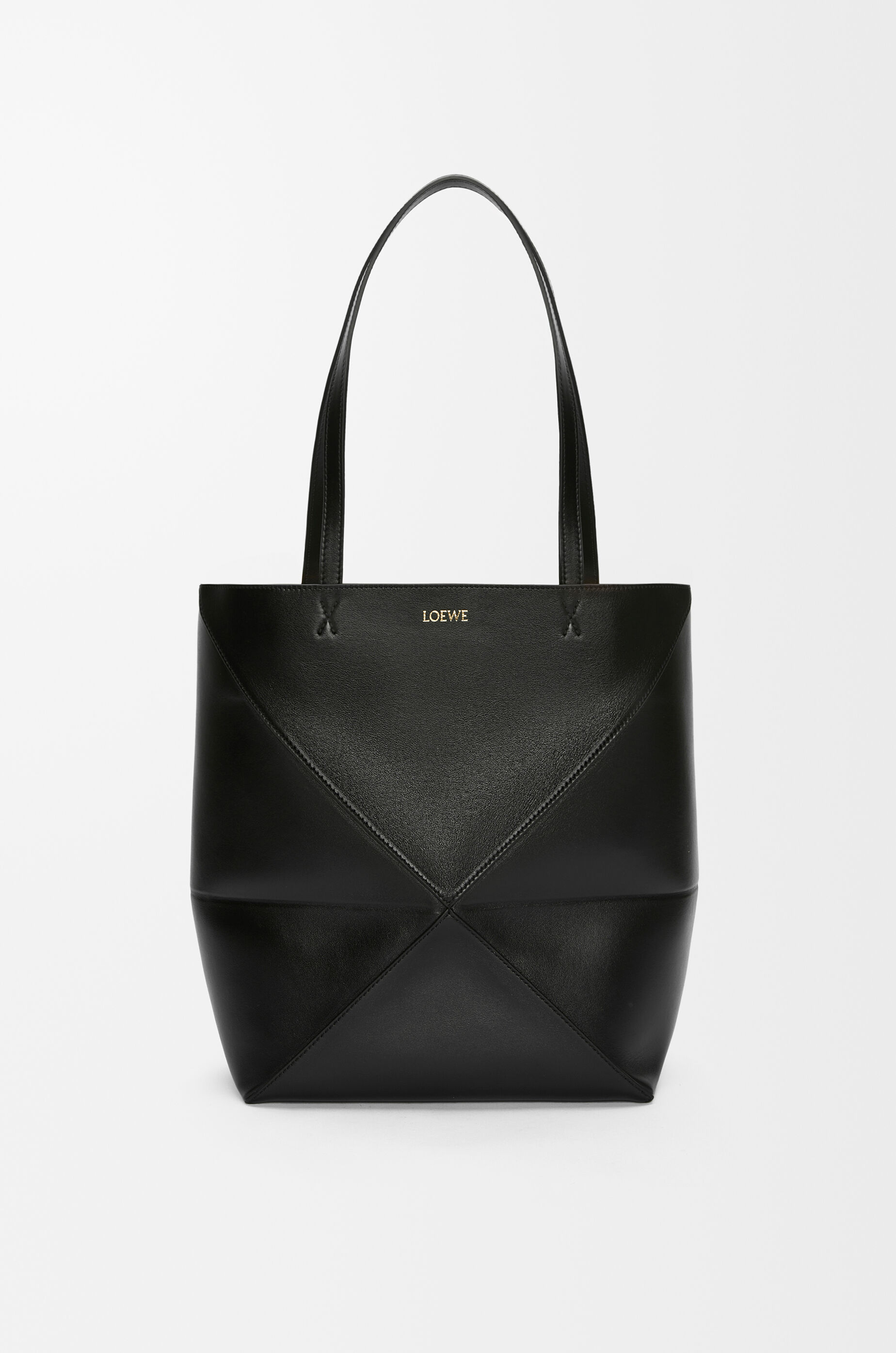 LOEWE Medium Puzzle Fold tote in shiny calfskin Black