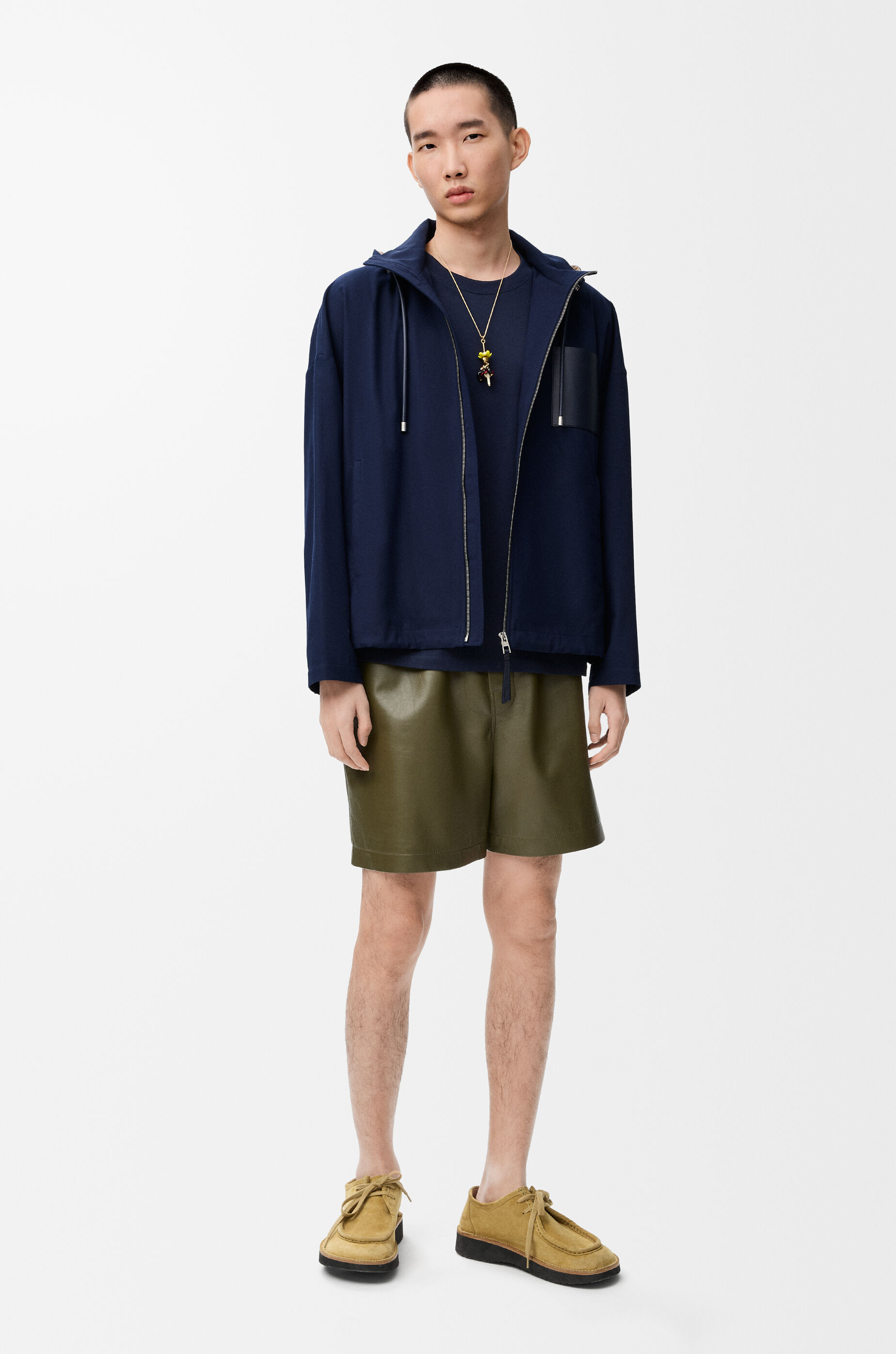 LOEWE Hooded jacket in cotton Navy/Beige