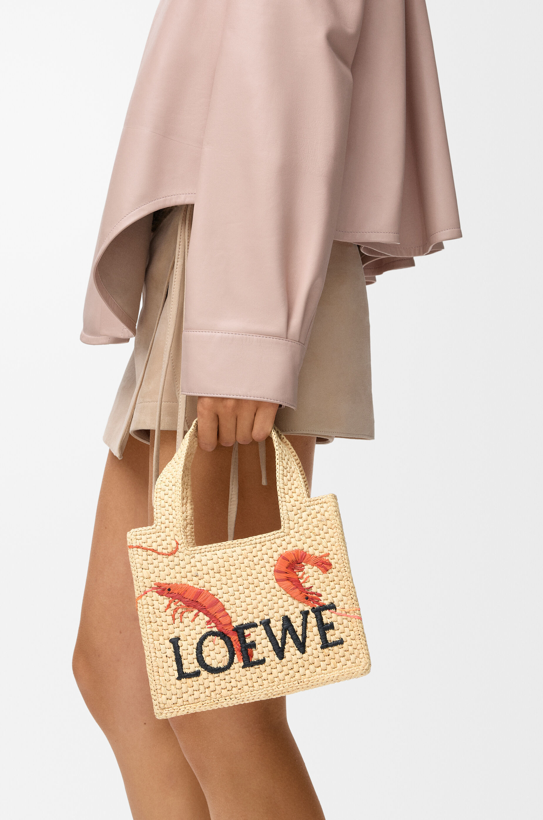 LOEWE Mini LOEWE Font tote in raffia Natural/Orange
