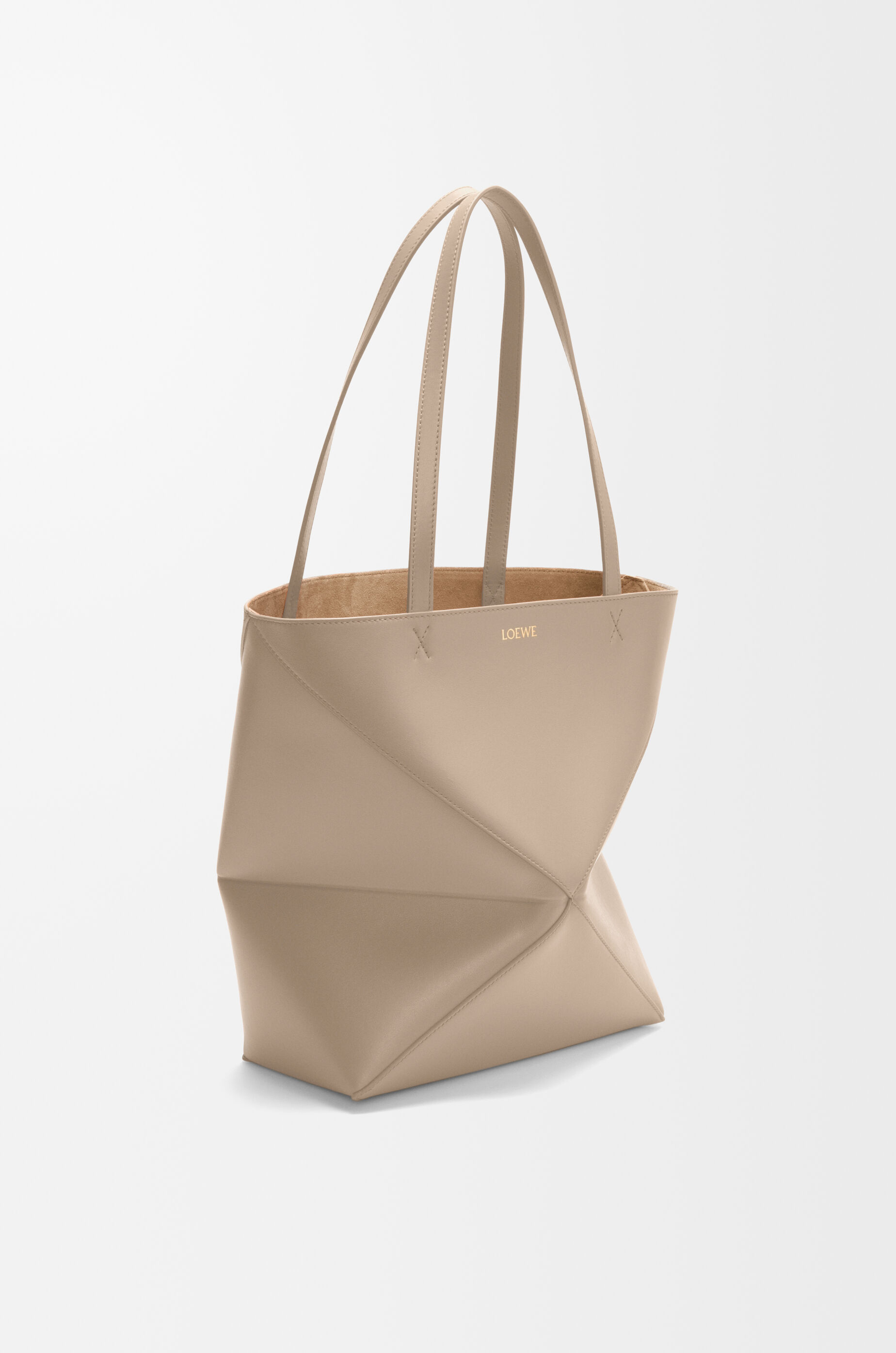 LOEWE Medium Puzzle Fold tote in shiny calfskin Sand