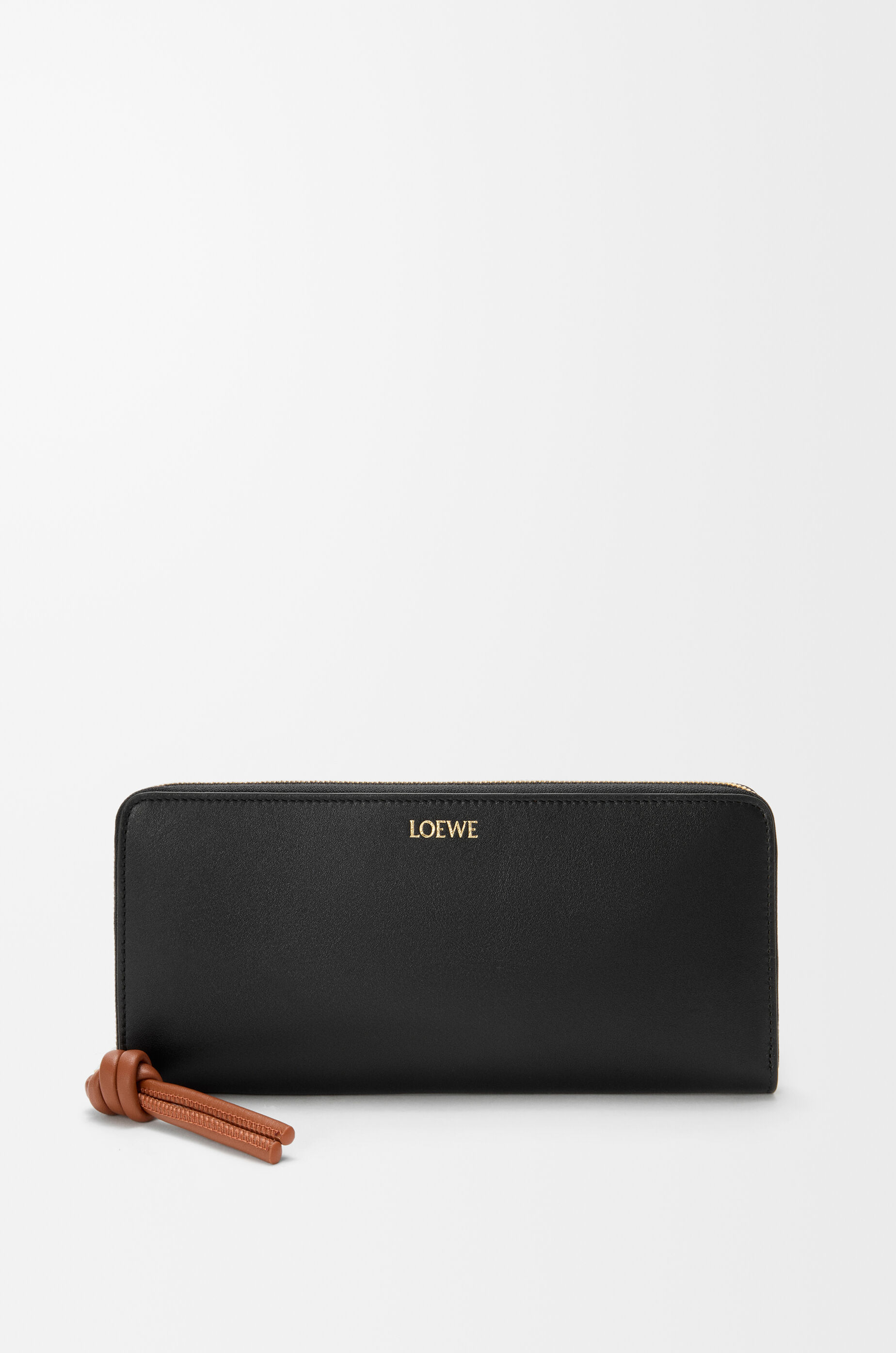 LOEWE Knot zip around wallet in shiny nappa calfskin Black/Squirrel