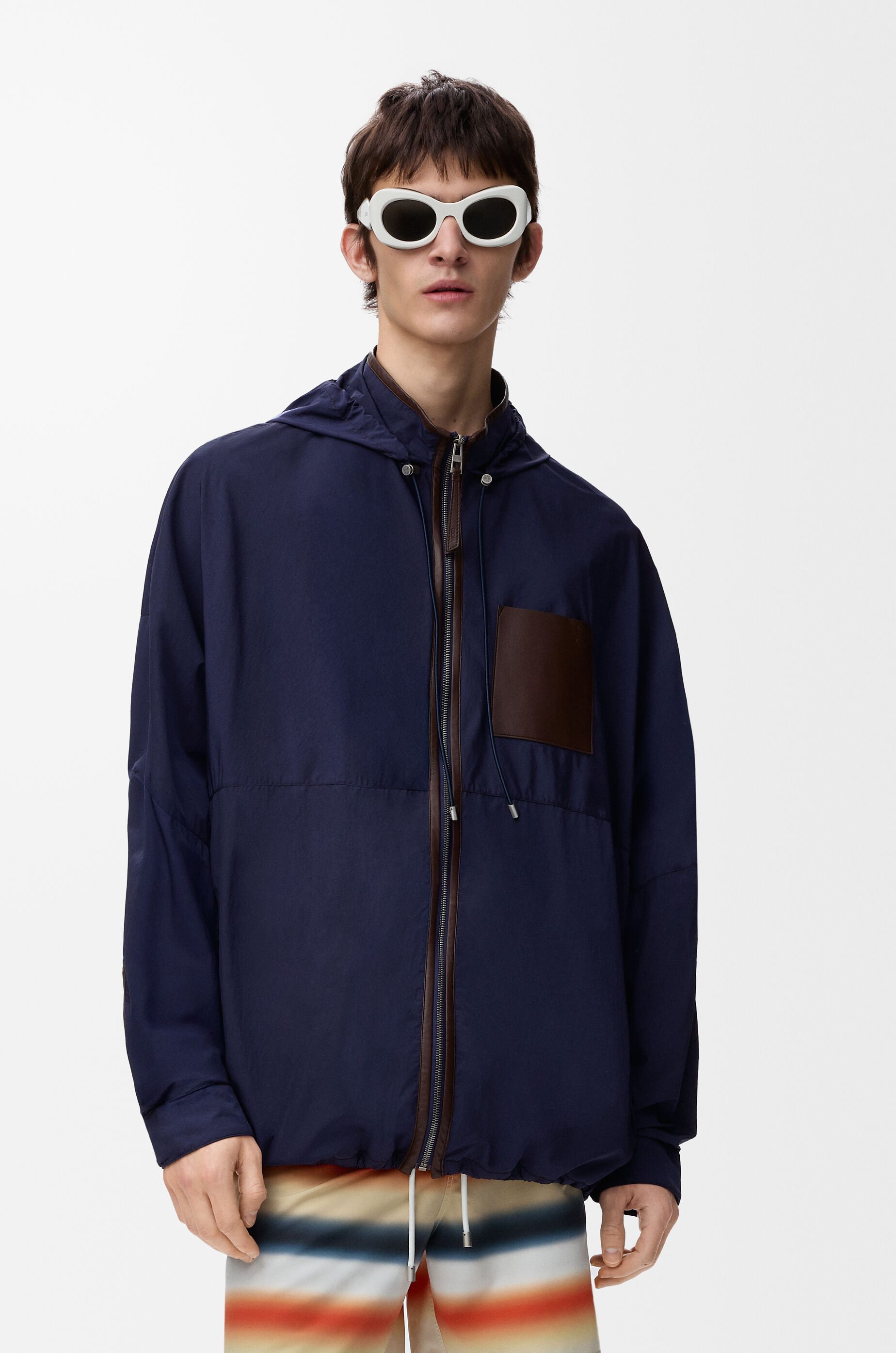 LOEWE Hooded jacket in technical shell Navy/Brown