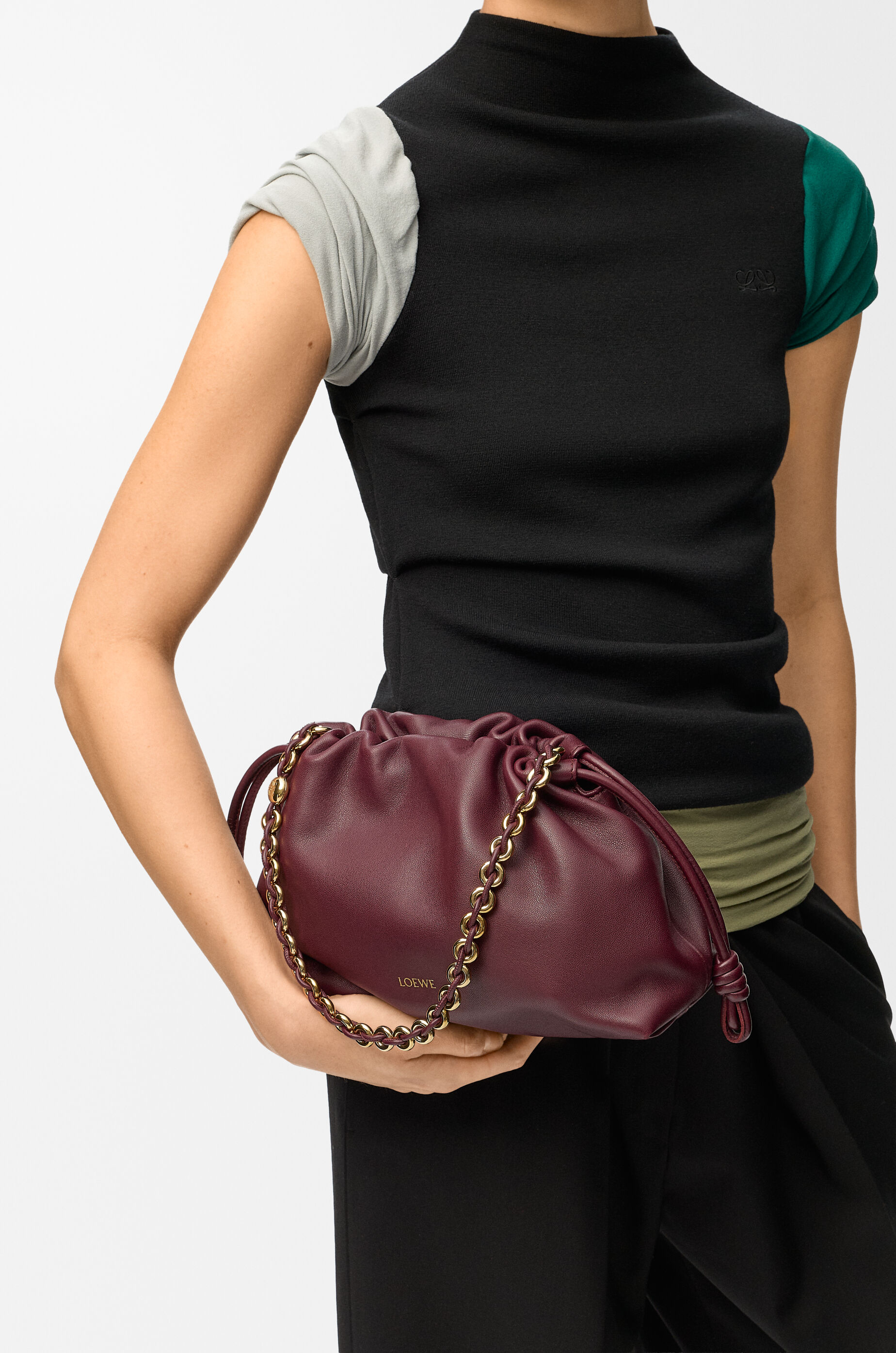LOEWE Medium Flamenco purse in mellow nappa lambskin Dark Burgundy