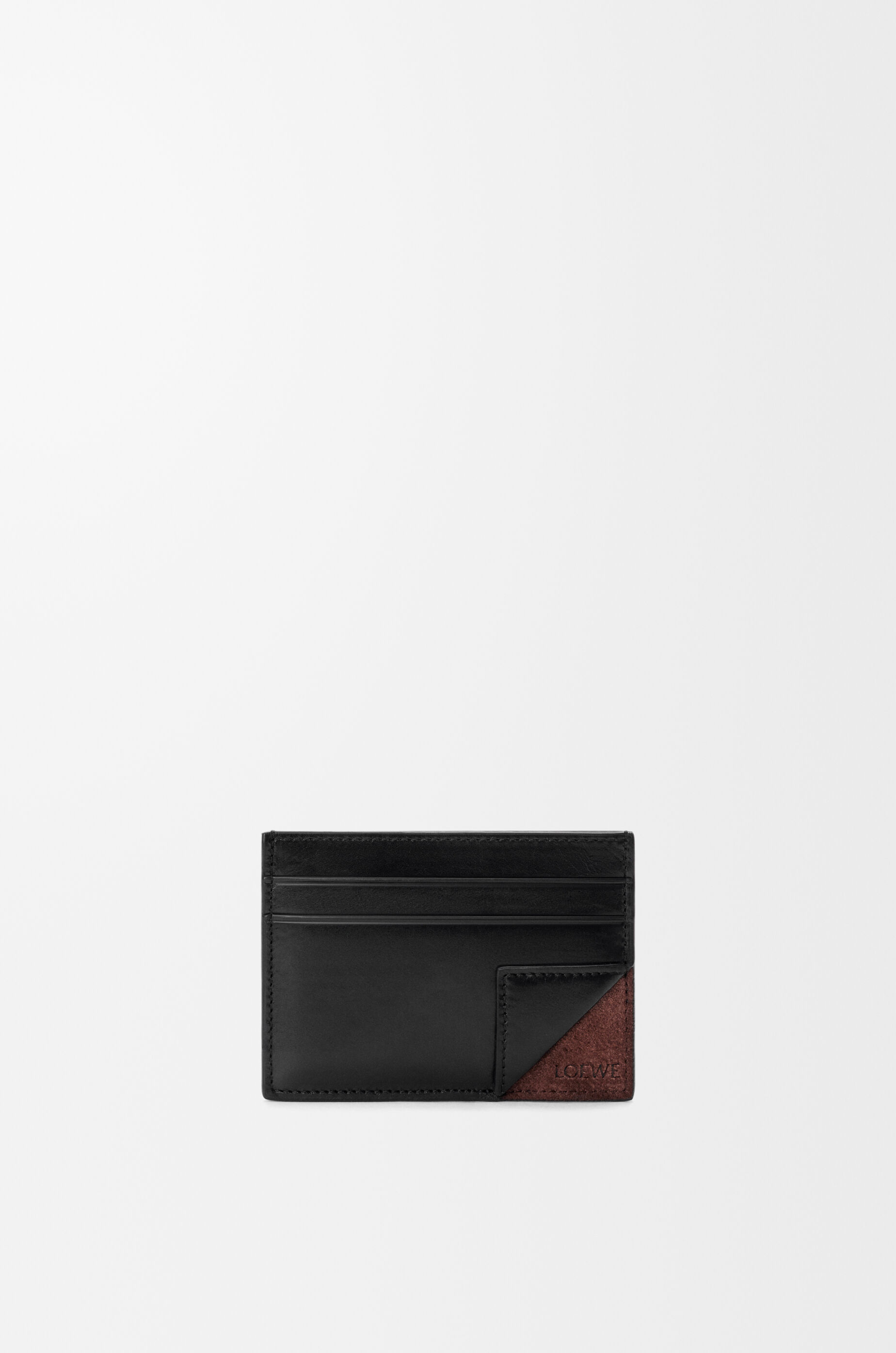LOEWE Switch plain cardholder in supple grained calfskin and suede Black/Espresso