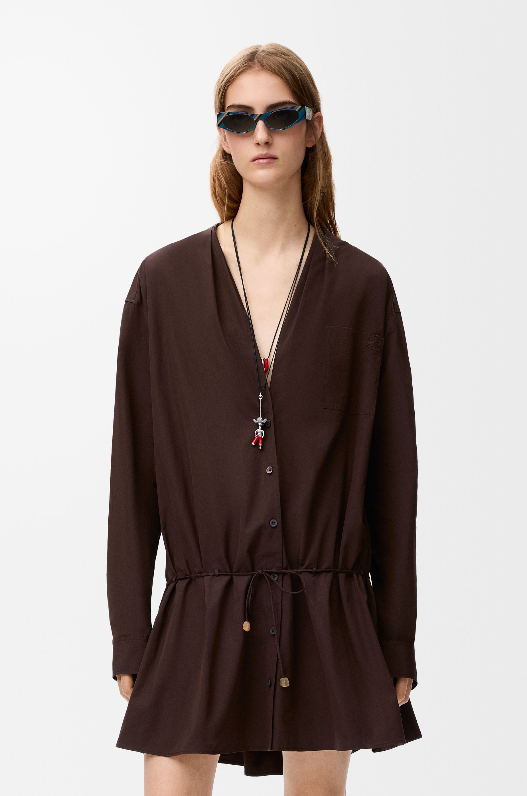 LOEWE Shirt dress in cotton Chocolate Brown