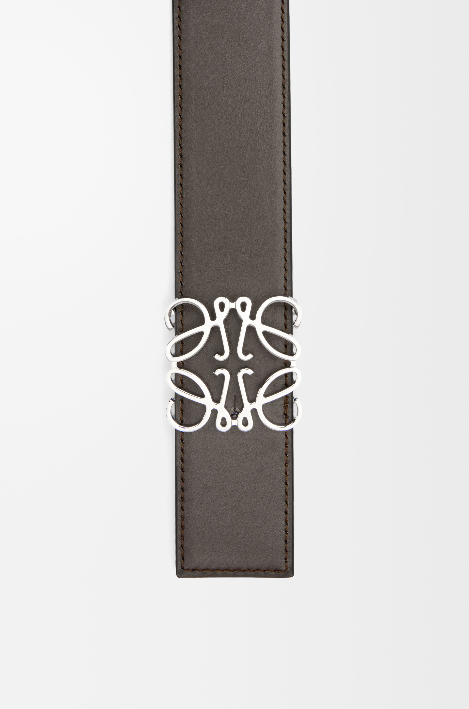 LOEWE Reversible Anagram belt in smooth calfskin Dark Grey/Dark Cigar/Palladium