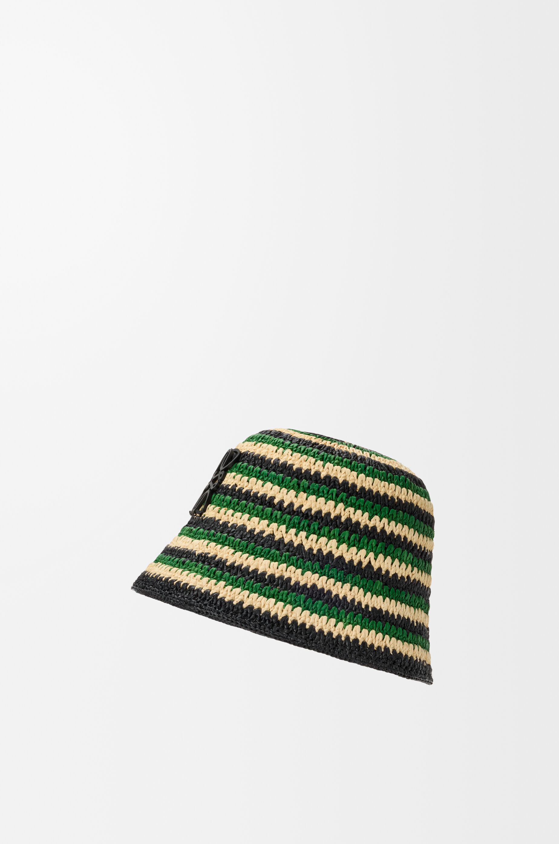 LOEWE Anagram bucket hat in raffia and calfskin Black/Green