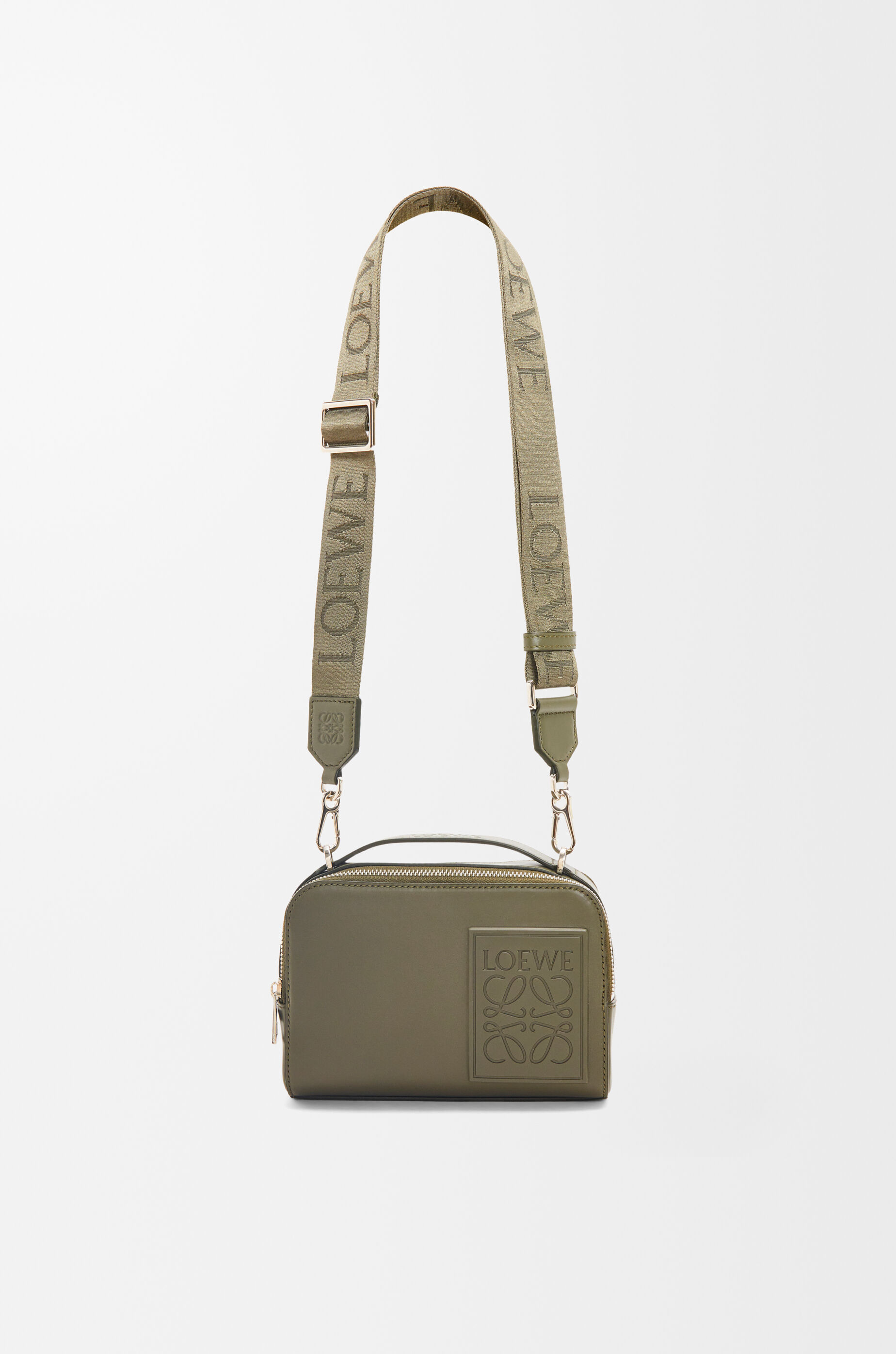 LOEWE Mini crossbody camera bag in satin calfskin Khaki Green