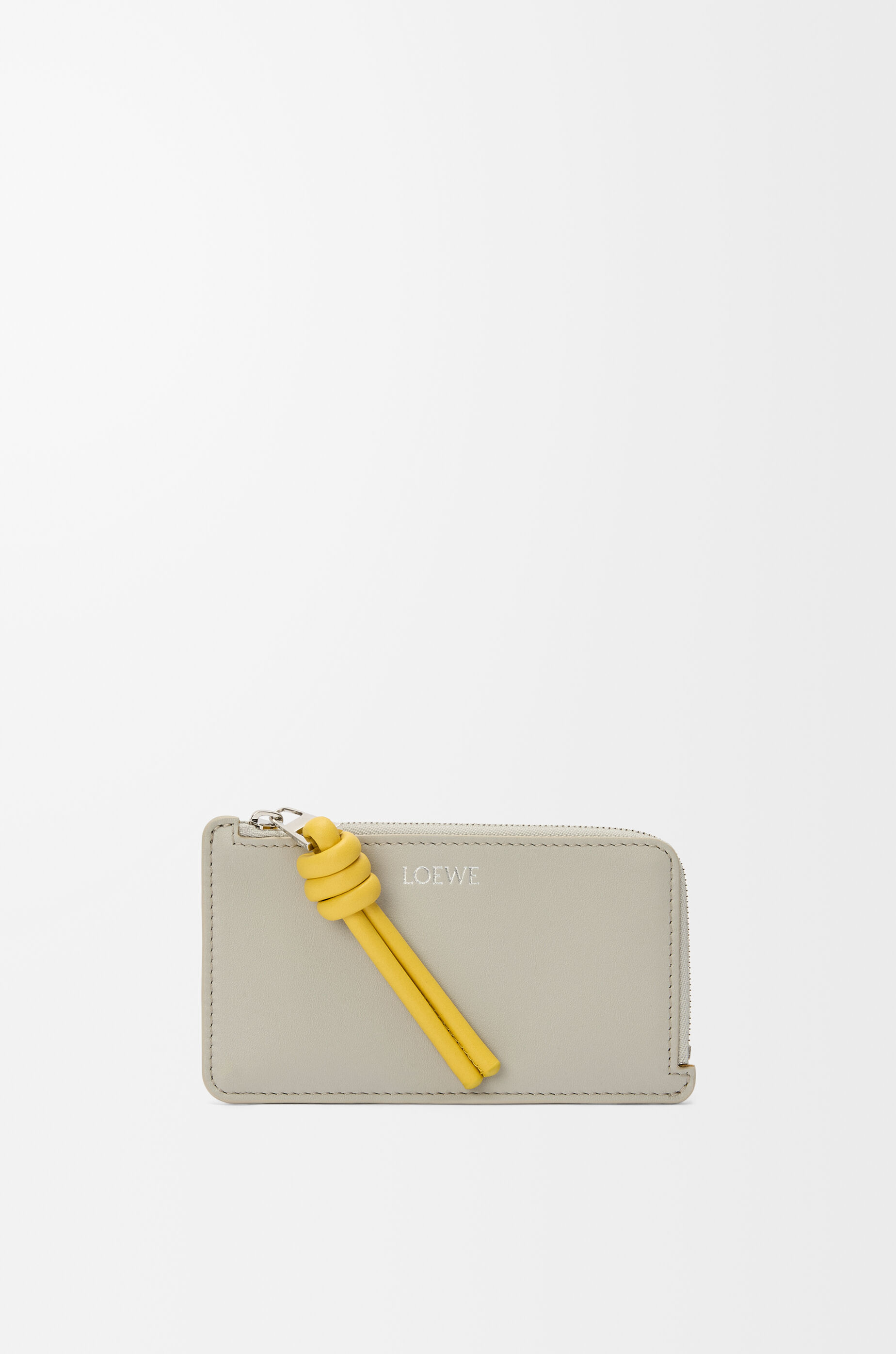 LOEWE Knot coin cardholder in shiny nappa calfskin Shell Grey/Dandelion