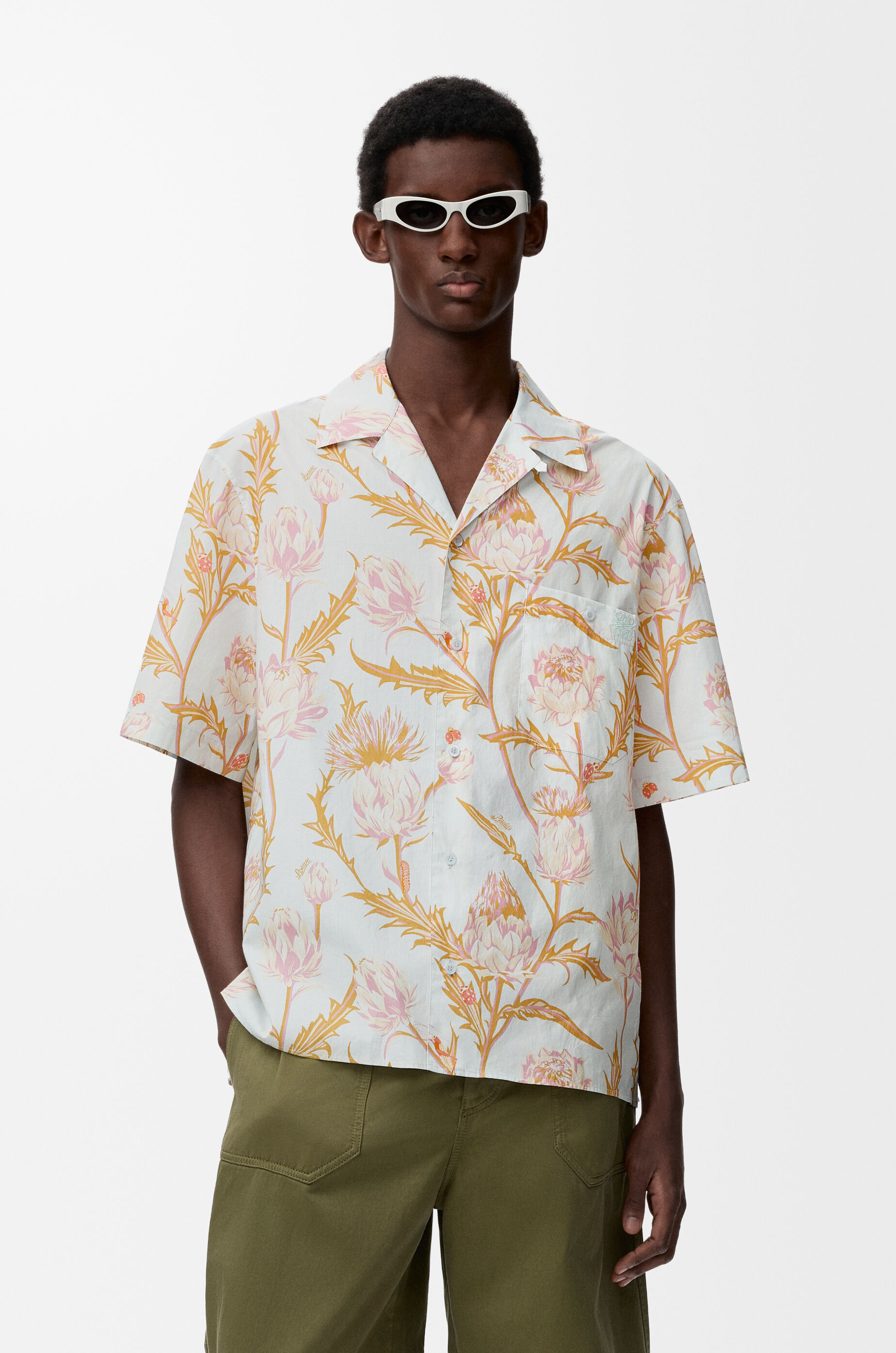 LOEWE Short sleeve shirt in cotton Light Blue/Multicolor