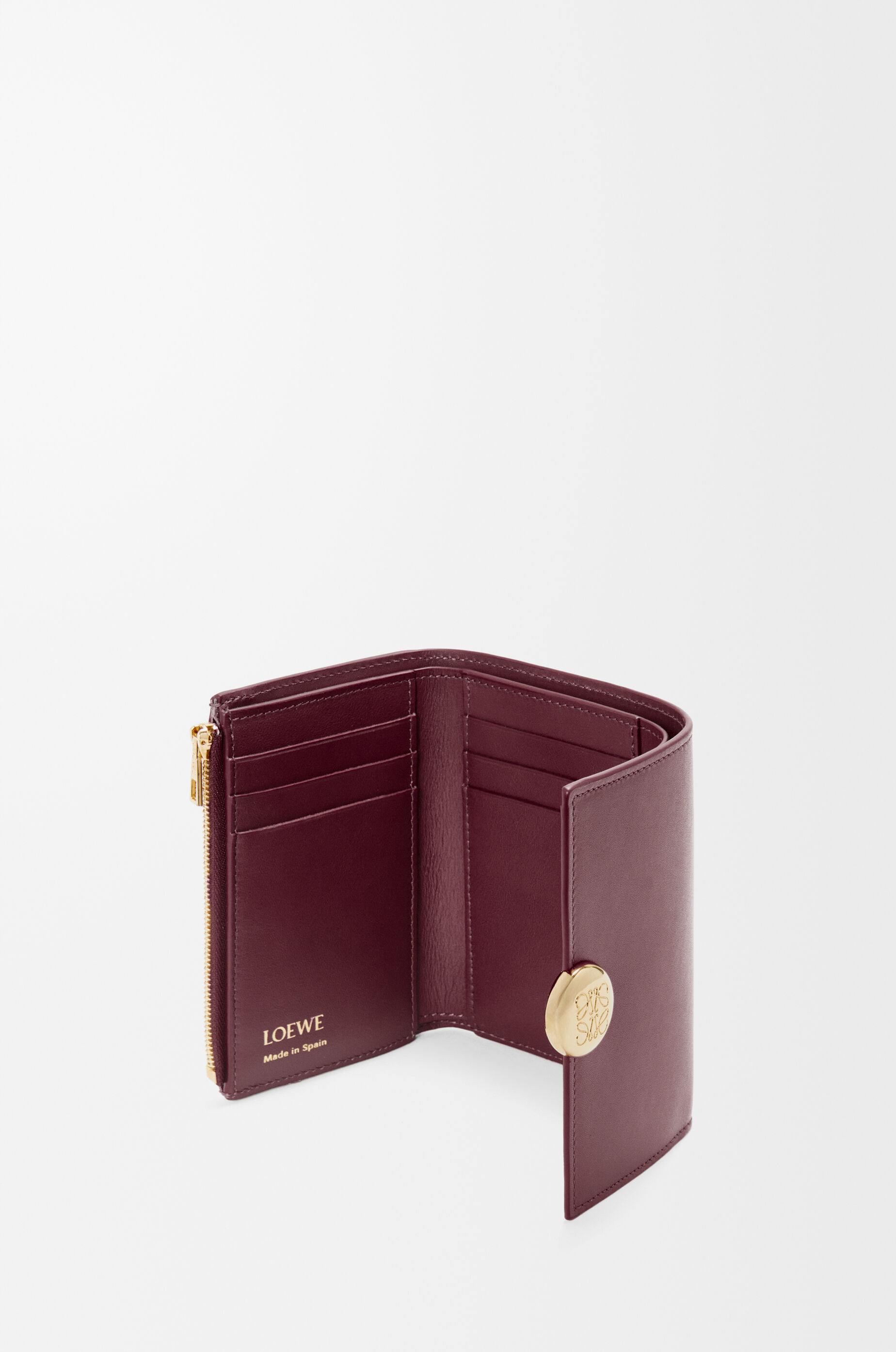 LOEWE Pebble small vertical wallet in shiny nappa calfskin Burgundy