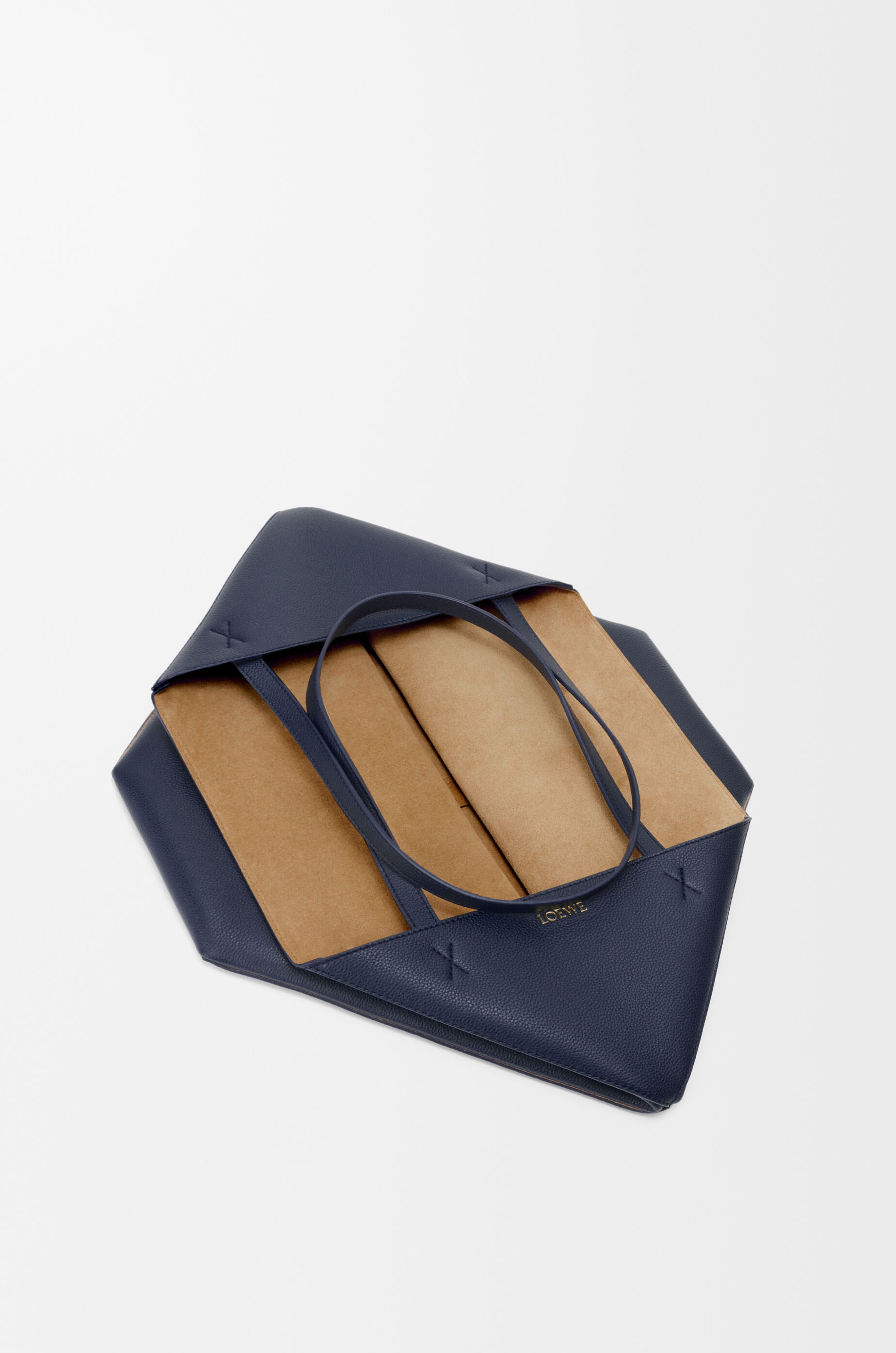 LOEWE Large horizontal Puzzle Fold tote in soft grained calfskin Deep Navy