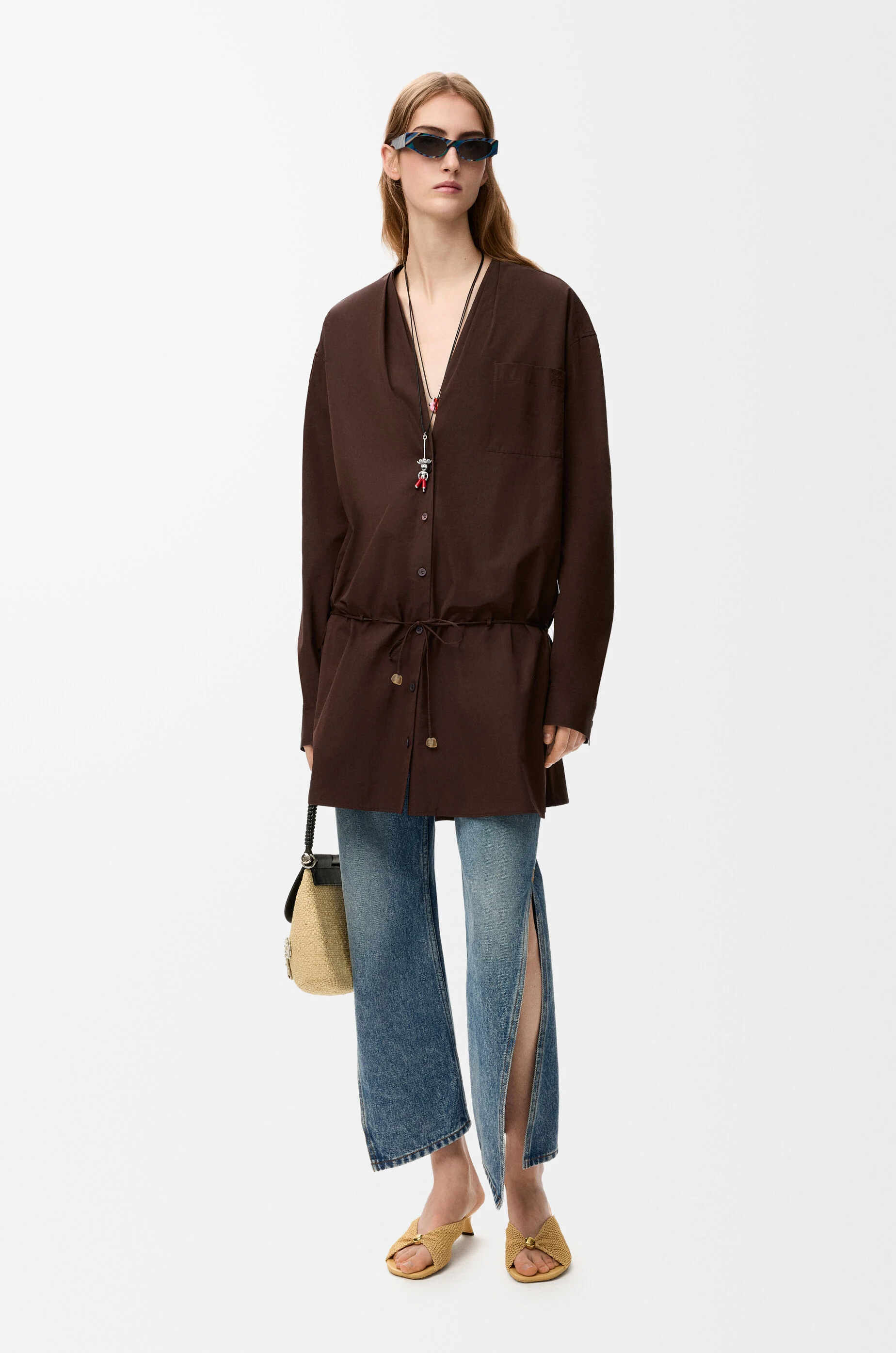LOEWE Shirt dress in cotton Chocolate Brown