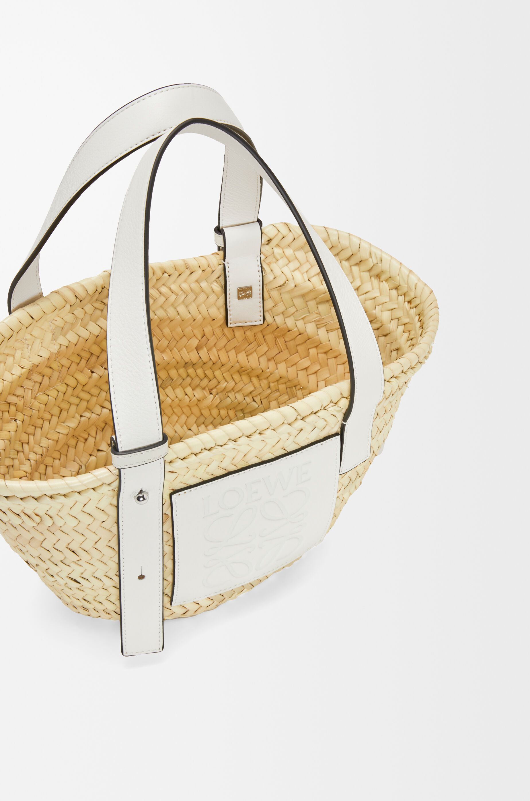 LOEWE Small Basket bag in palm leaf and calfskin Natural/White