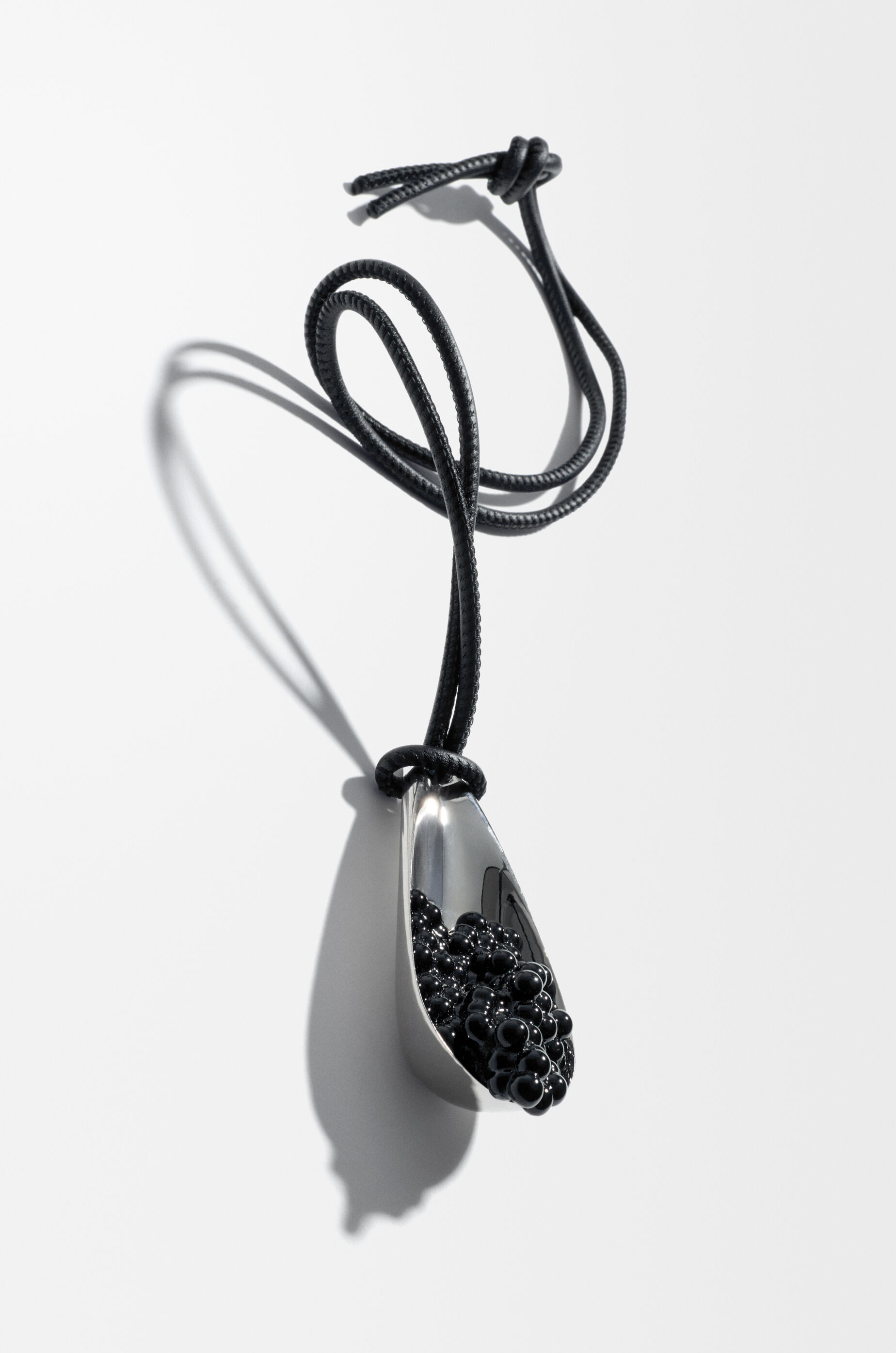 LOEWE Caviar spoon charm in classic calfskin and resin Palladium/Black