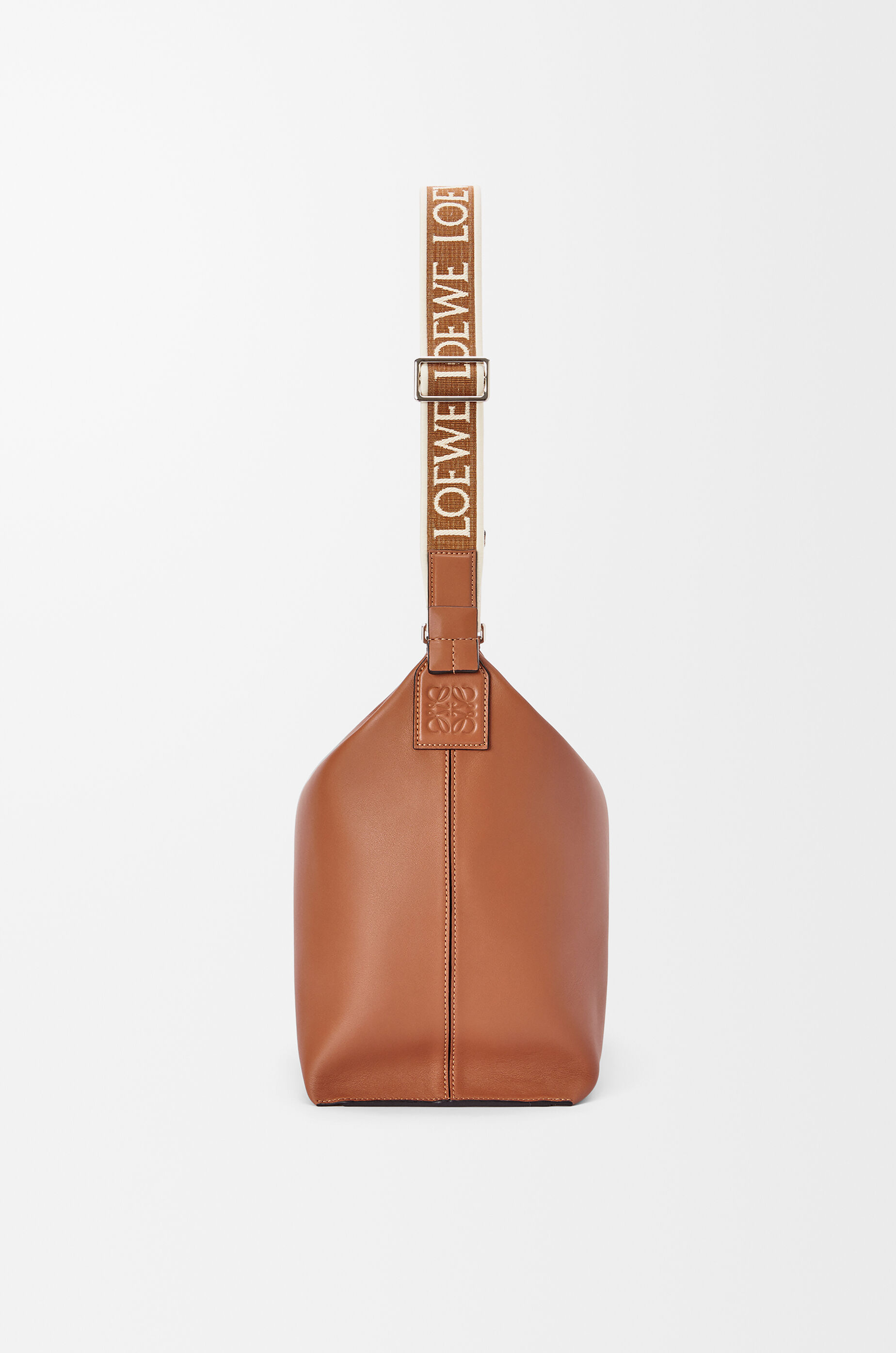LOEWE Cubi Crossbody bag in supple smooth calfskin and jacquard Tan