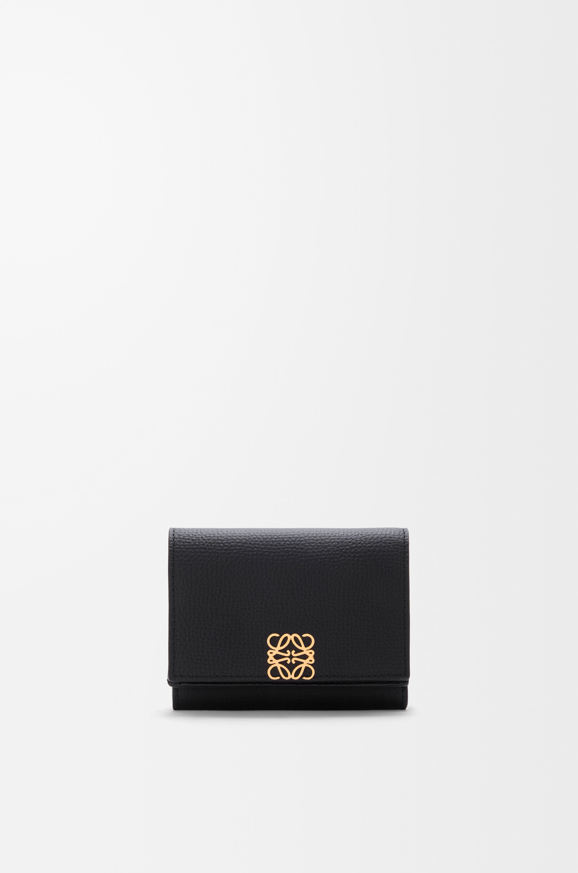 LOEWE Anagram trifold wallet in pebble grained calfskin Black/Gold