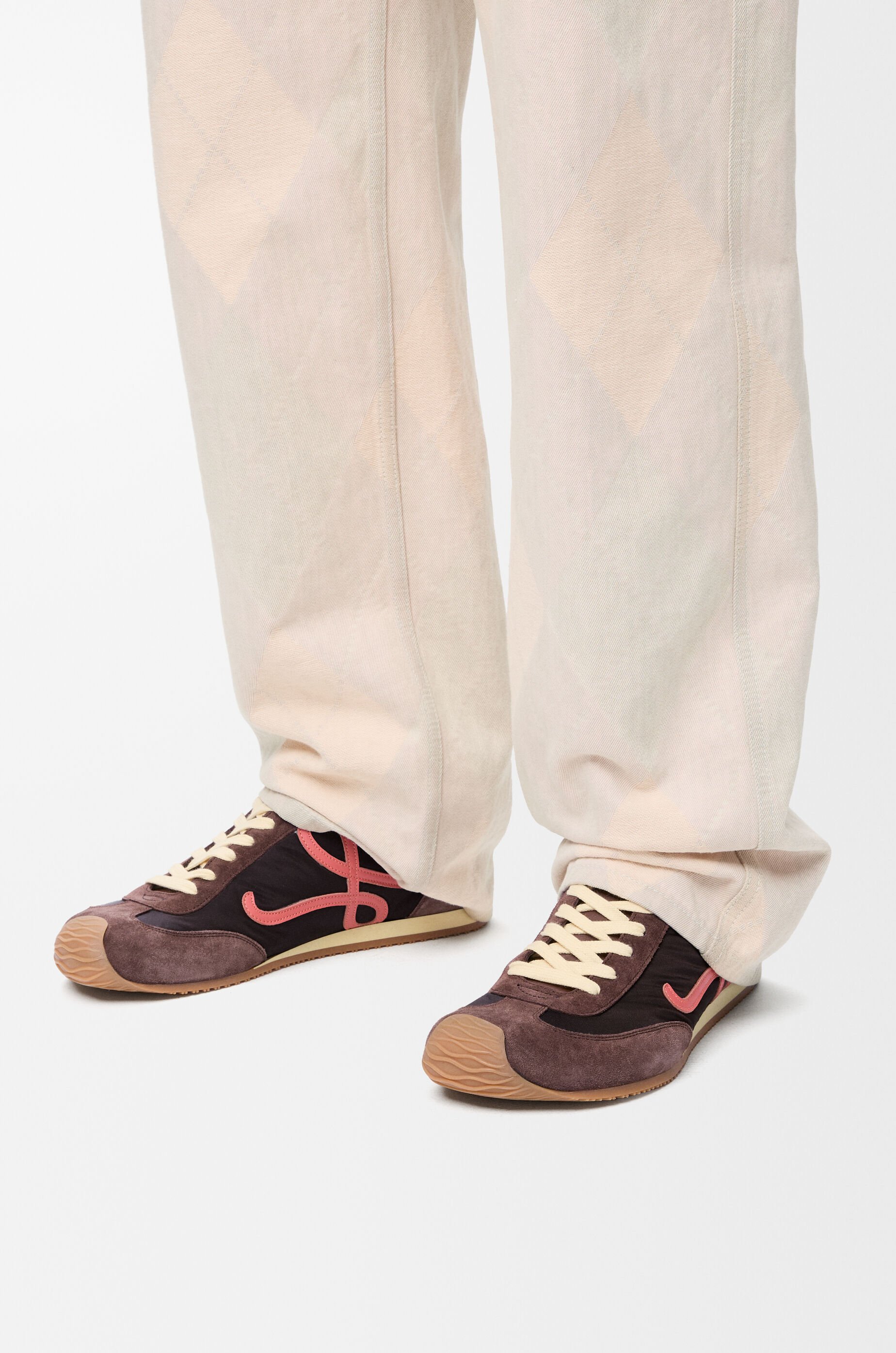 LOEWE Ballet Runner 2.0 in nylon and calfskin Chocolate/Coral/Yellow