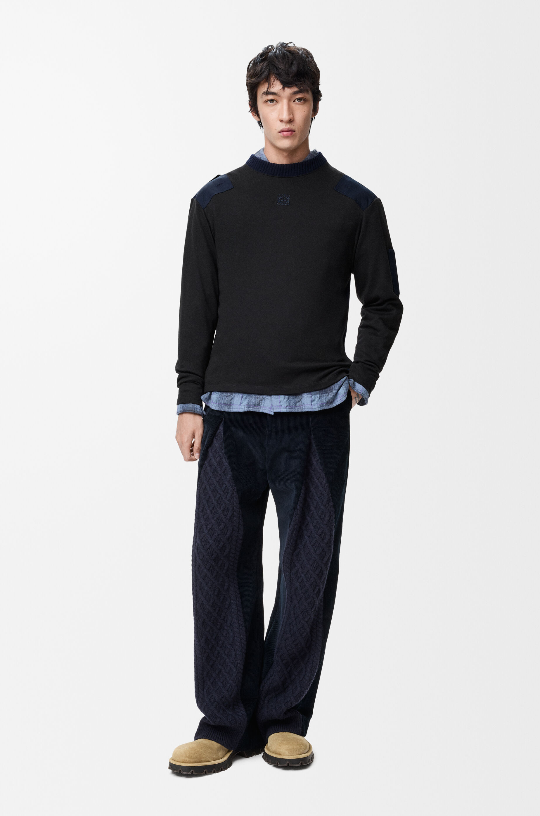 LOEWE Long sleeve top in cotton blend Anthracite/Dark Navy