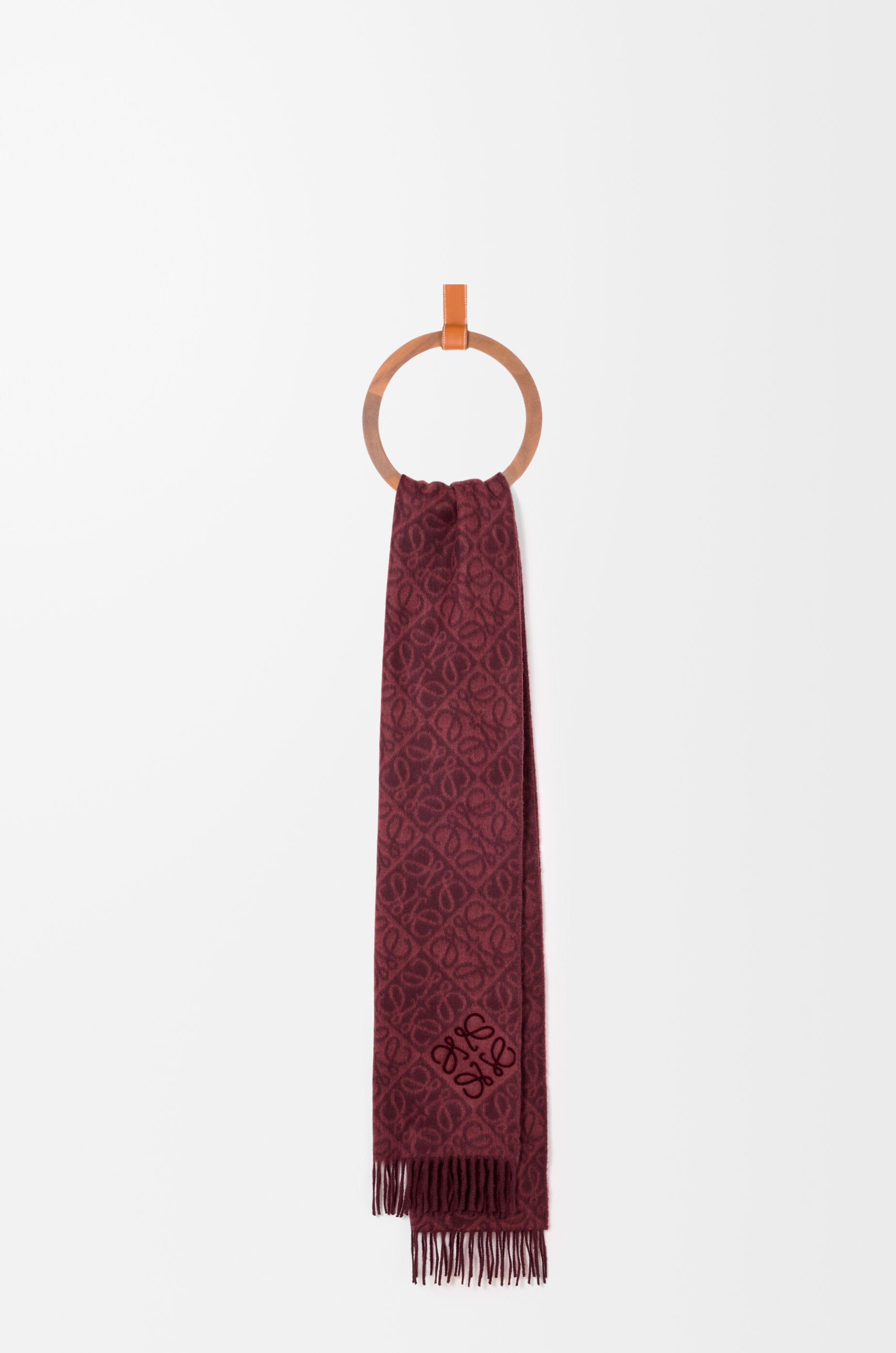 LOEWE Anagram scarf in wool and cashmere Dark Burgundy