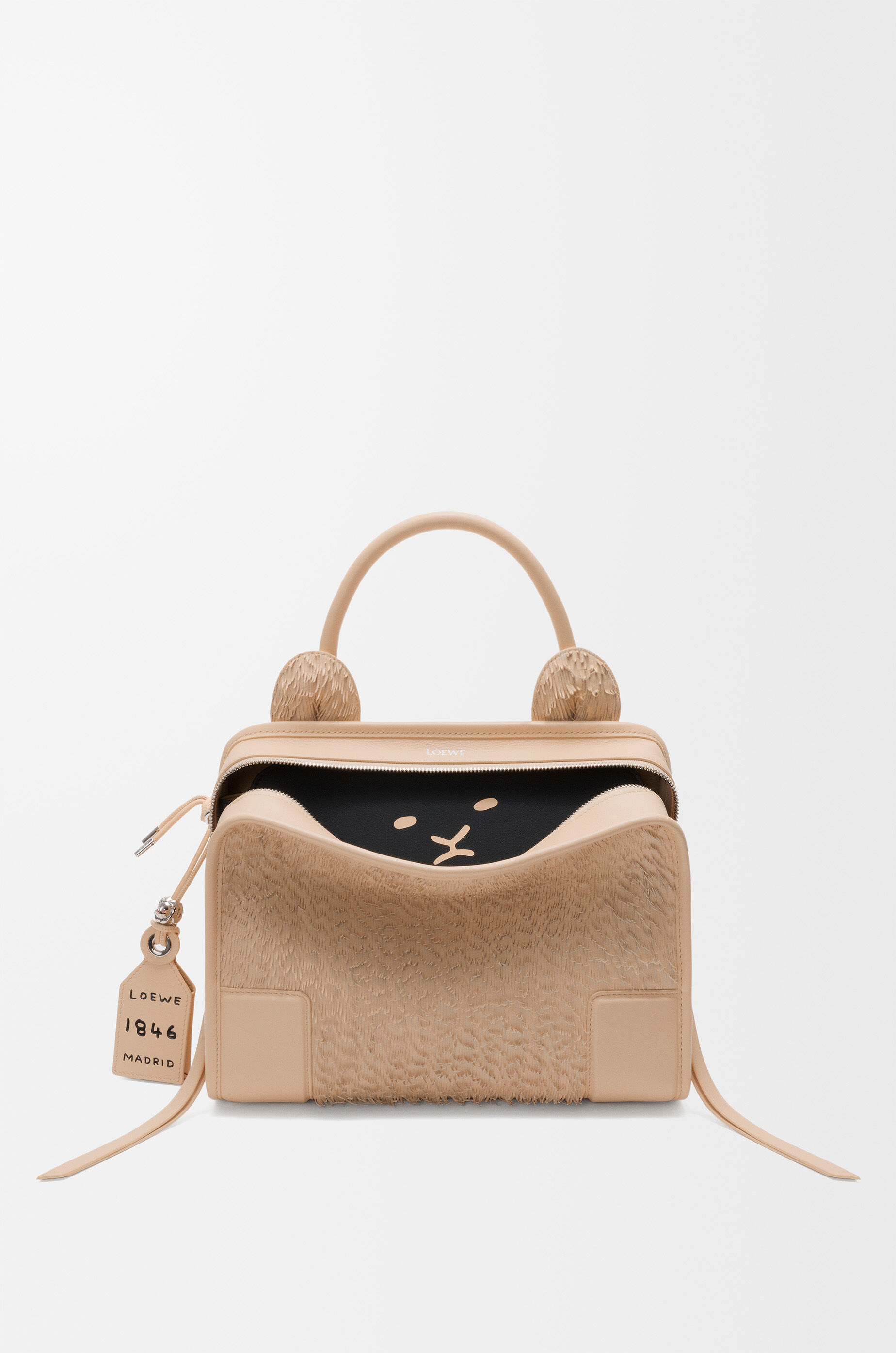 LOEWE Medium Lion Fringed Cut Amazona 180 bag in nappa lambskin Beige