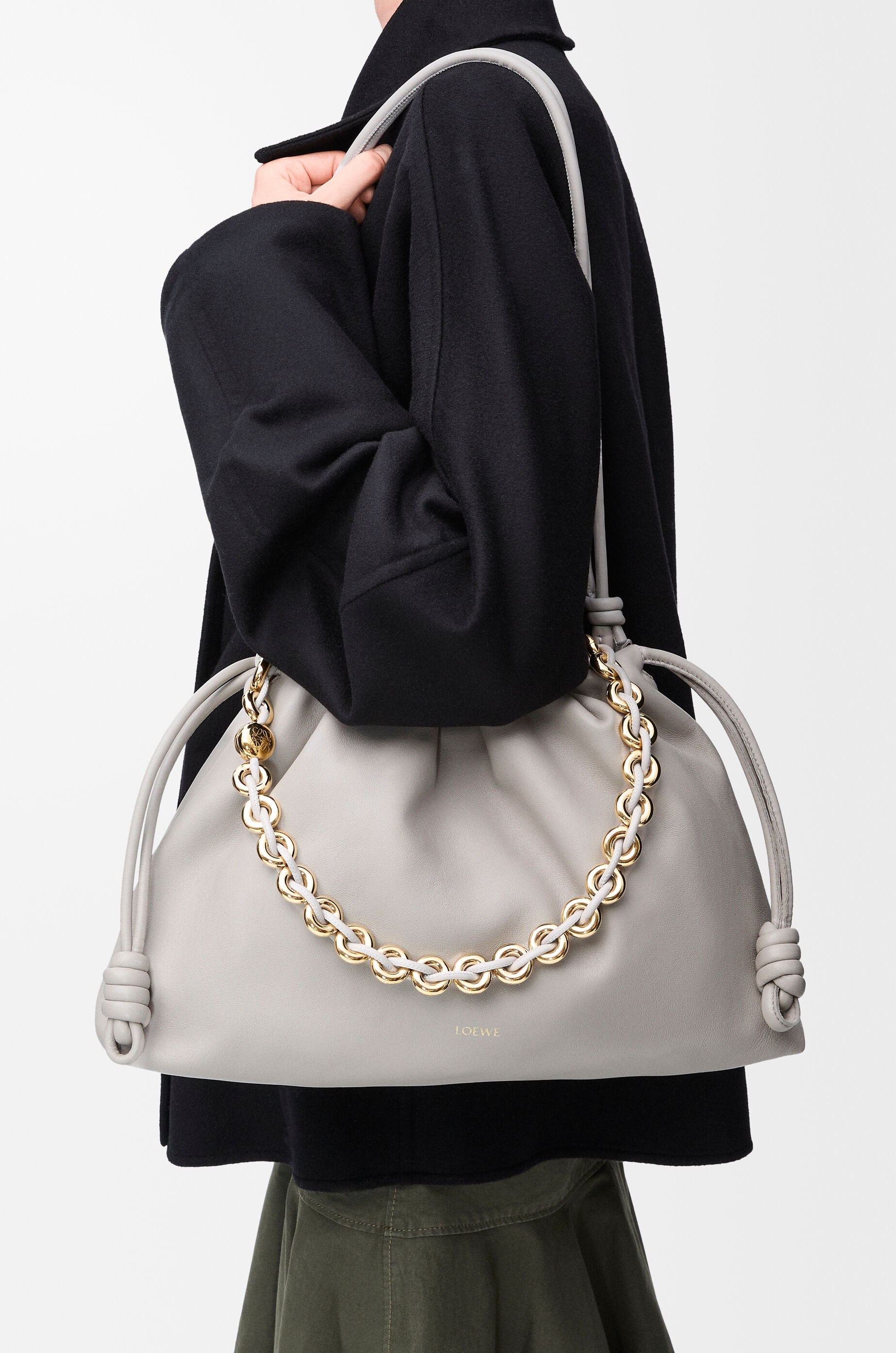 LOEWE Large Flamenco purse in mellow nappa lambskin Shell Grey