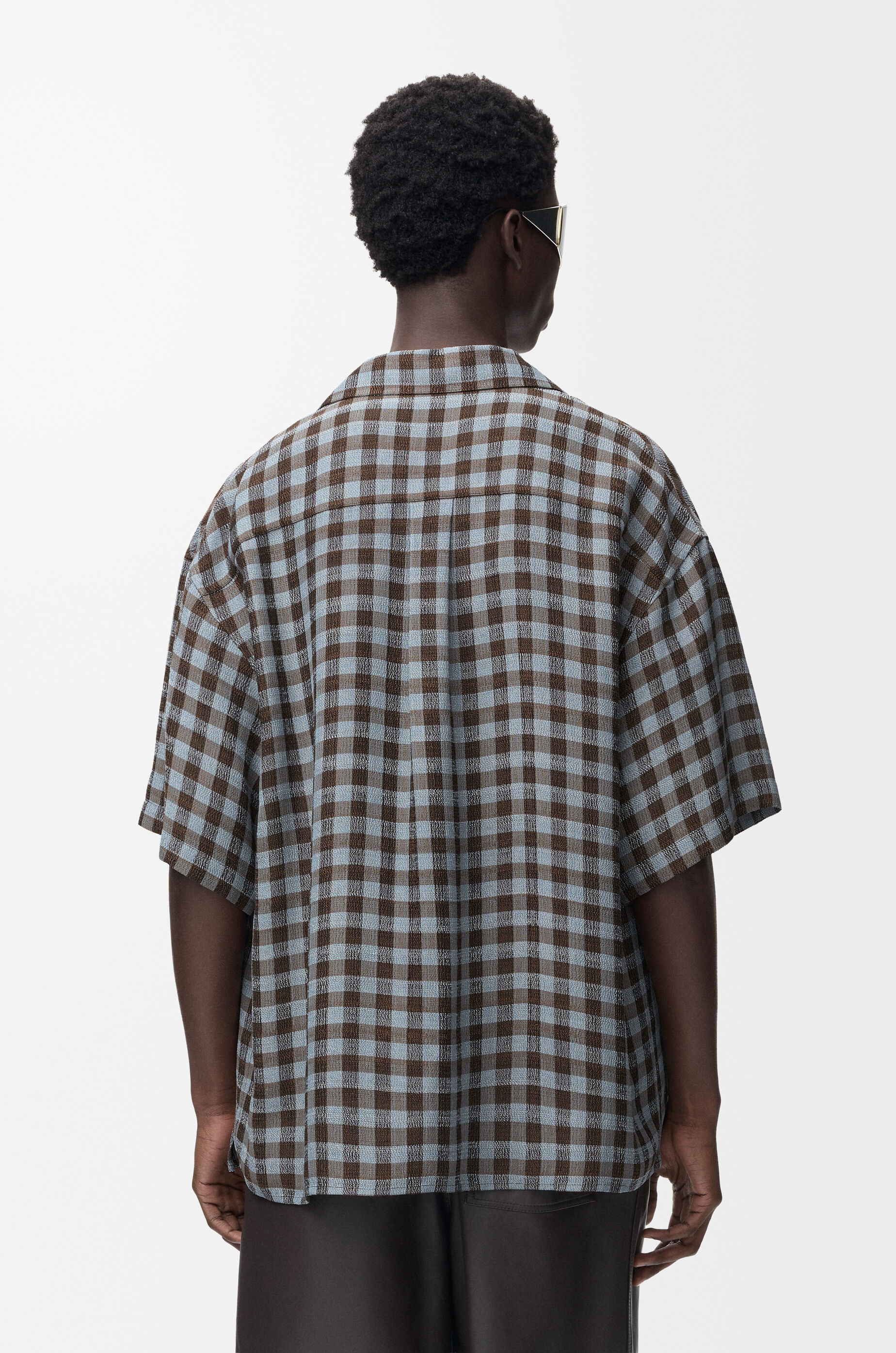 LOEWE Short sleeve shirt in viscose and linen blend Blue/Brown
