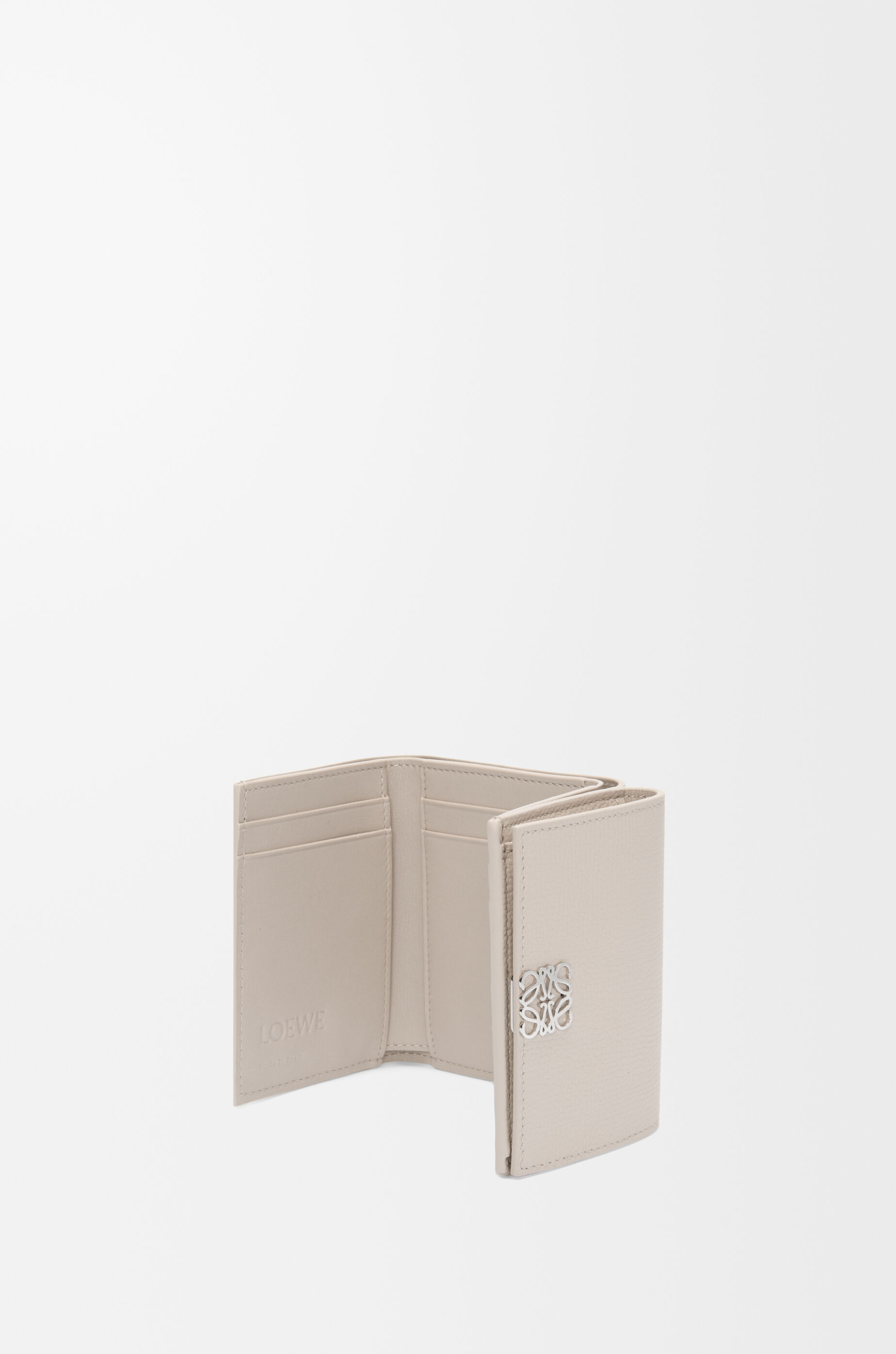 LOEWE Anagram trifold wallet in pebble grained calfskin Light Ghost